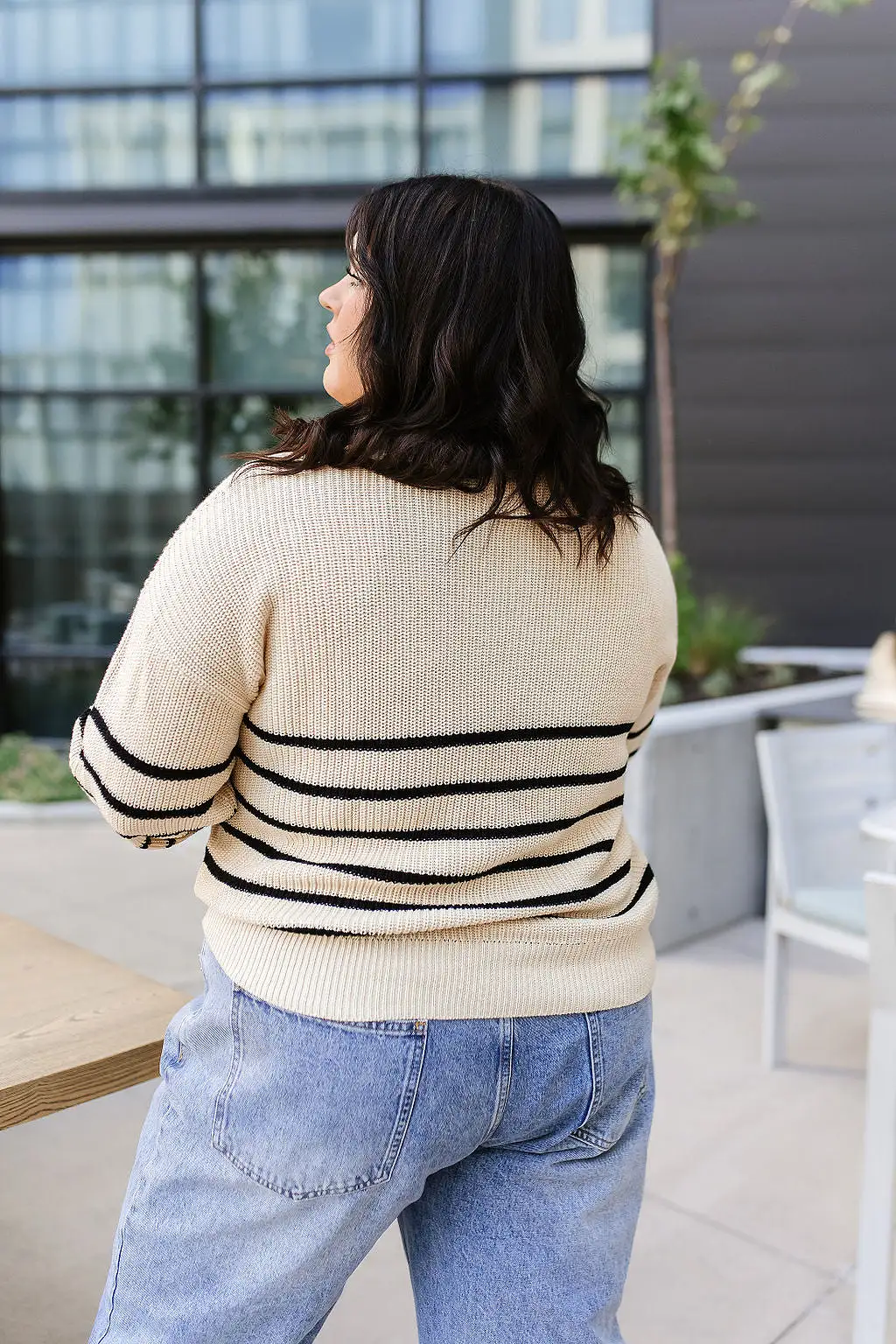 Ampersand Avenue - HalfZip Sweater Cream & Black Stripe