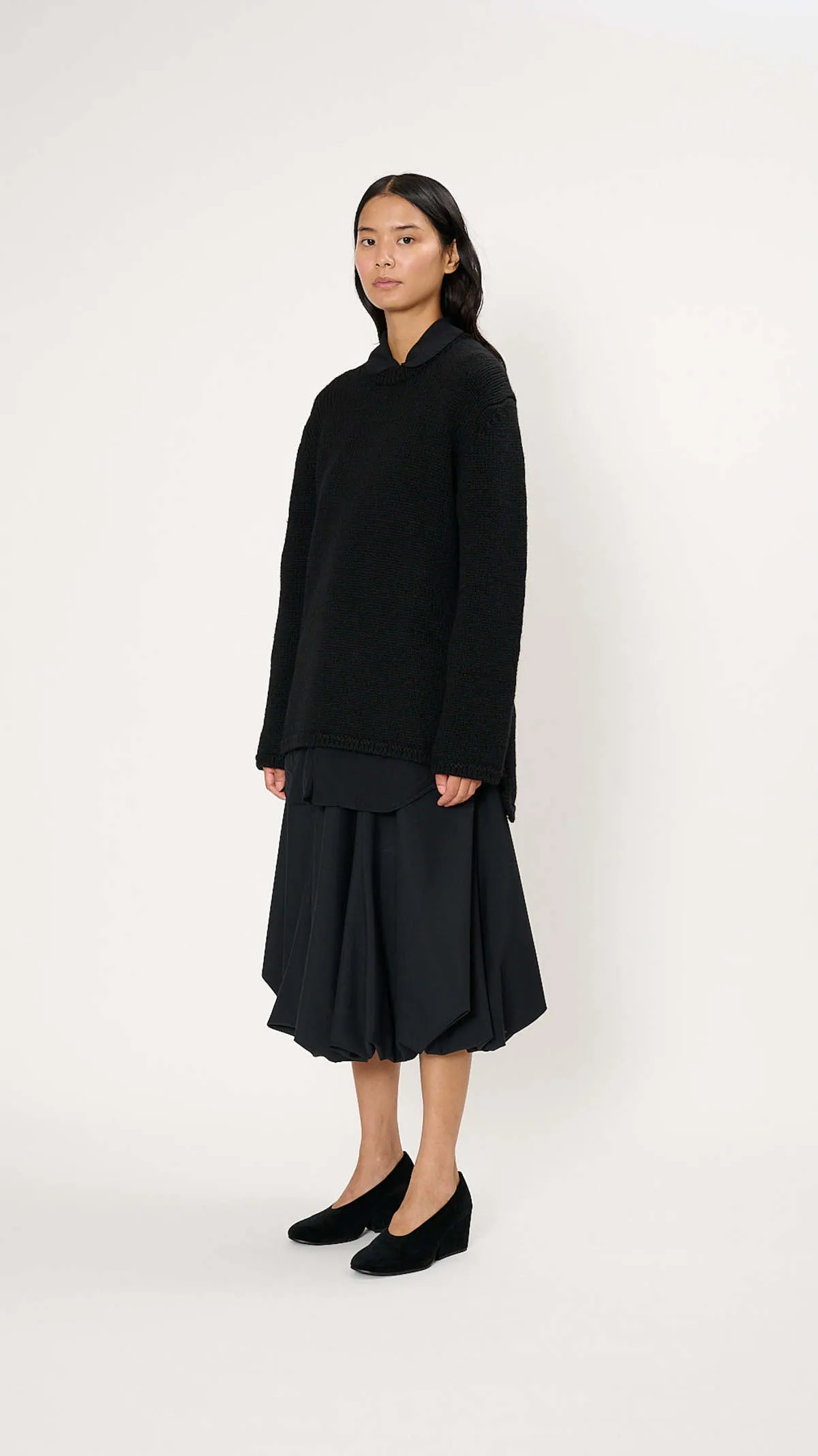 Asymmetric Wool Sweater - Black