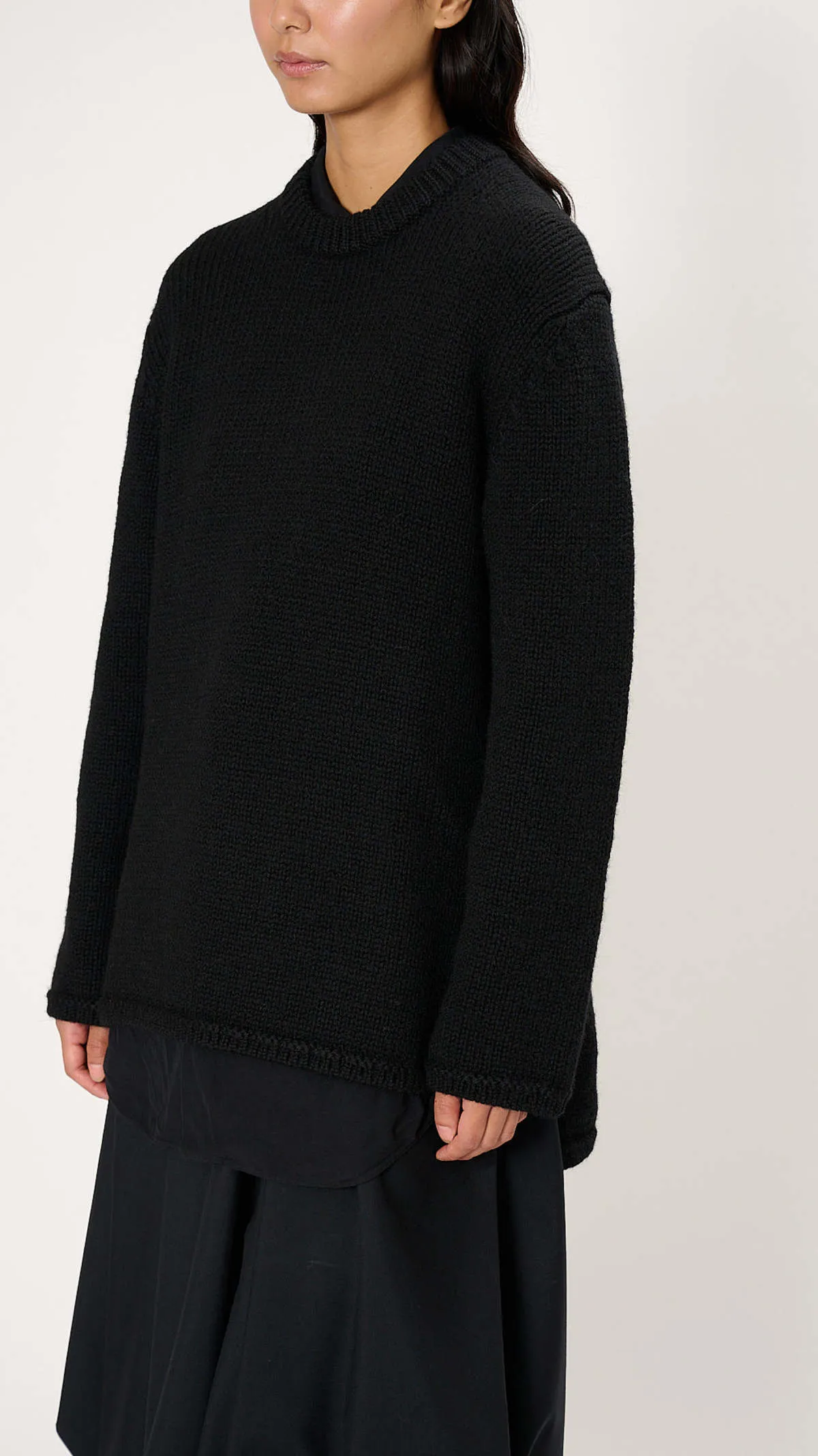 Asymmetric Wool Sweater - Black