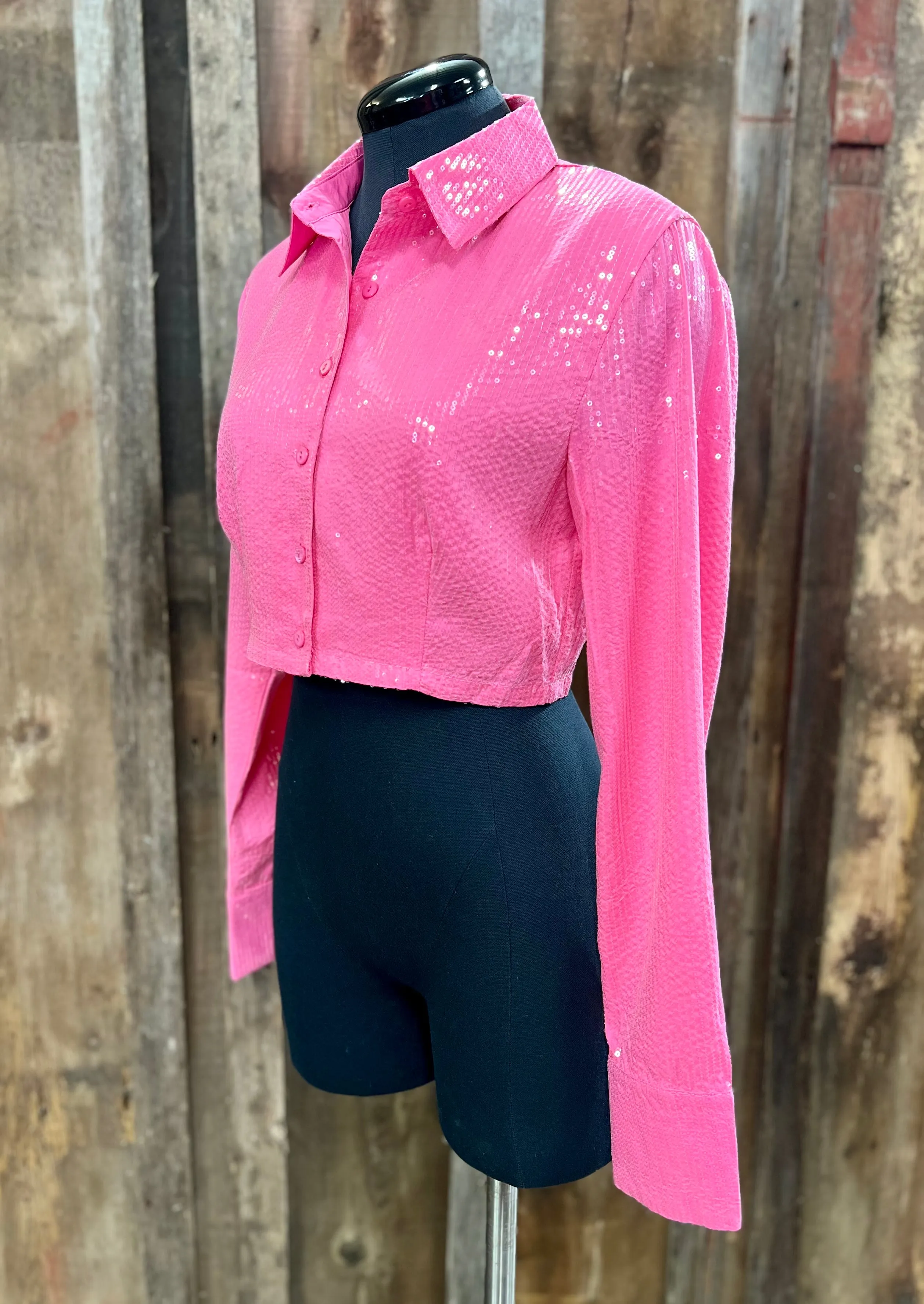 Barbie Pink Sequin Long Sleeve Top