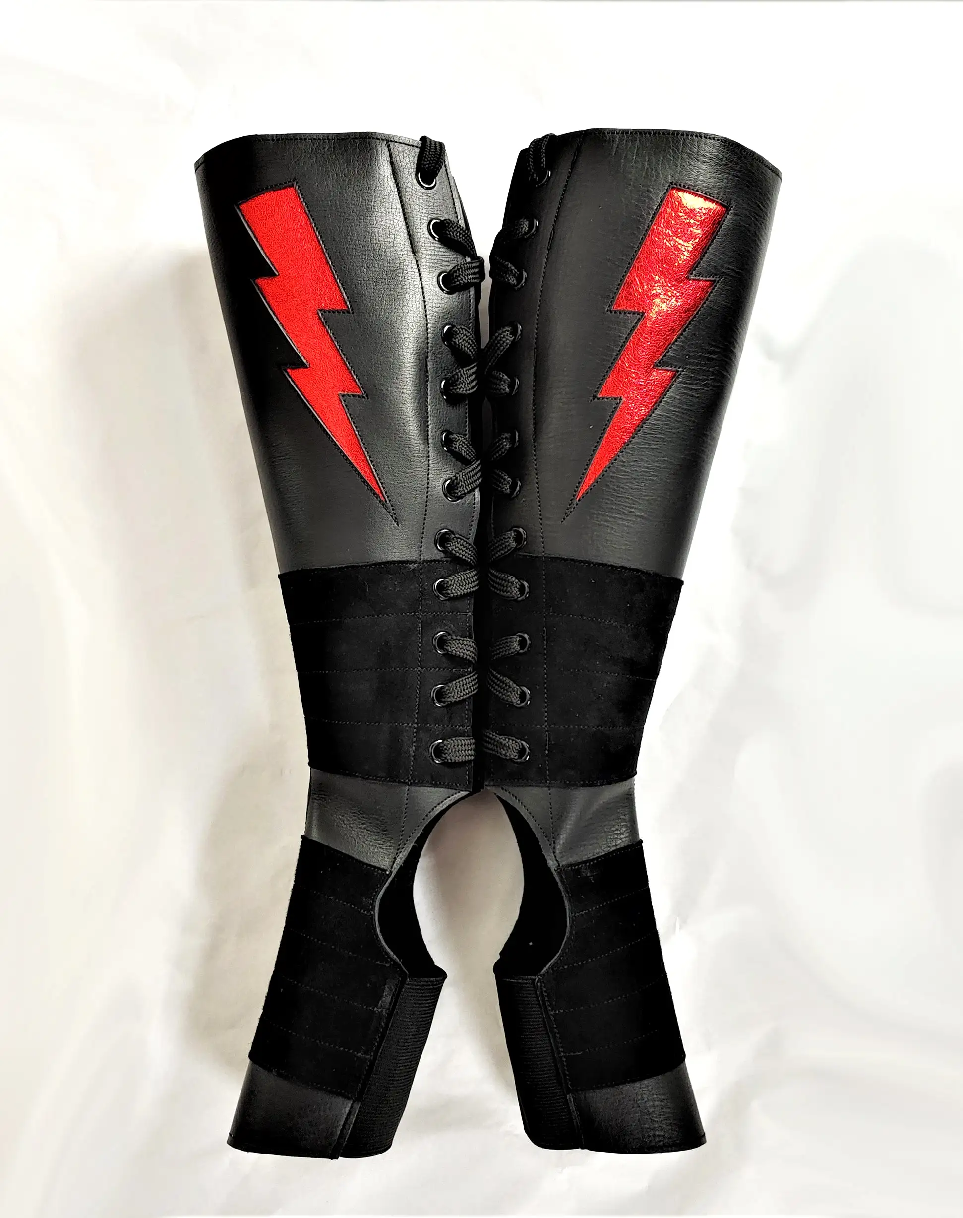 Black Aerial boots w/ Red metallic ZIGGY Bolt + Suede Grip