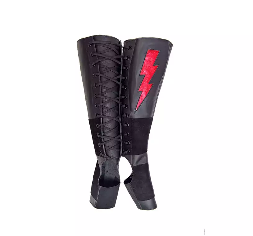 Black Aerial boots w/ Red metallic ZIGGY Bolt + Suede Grip