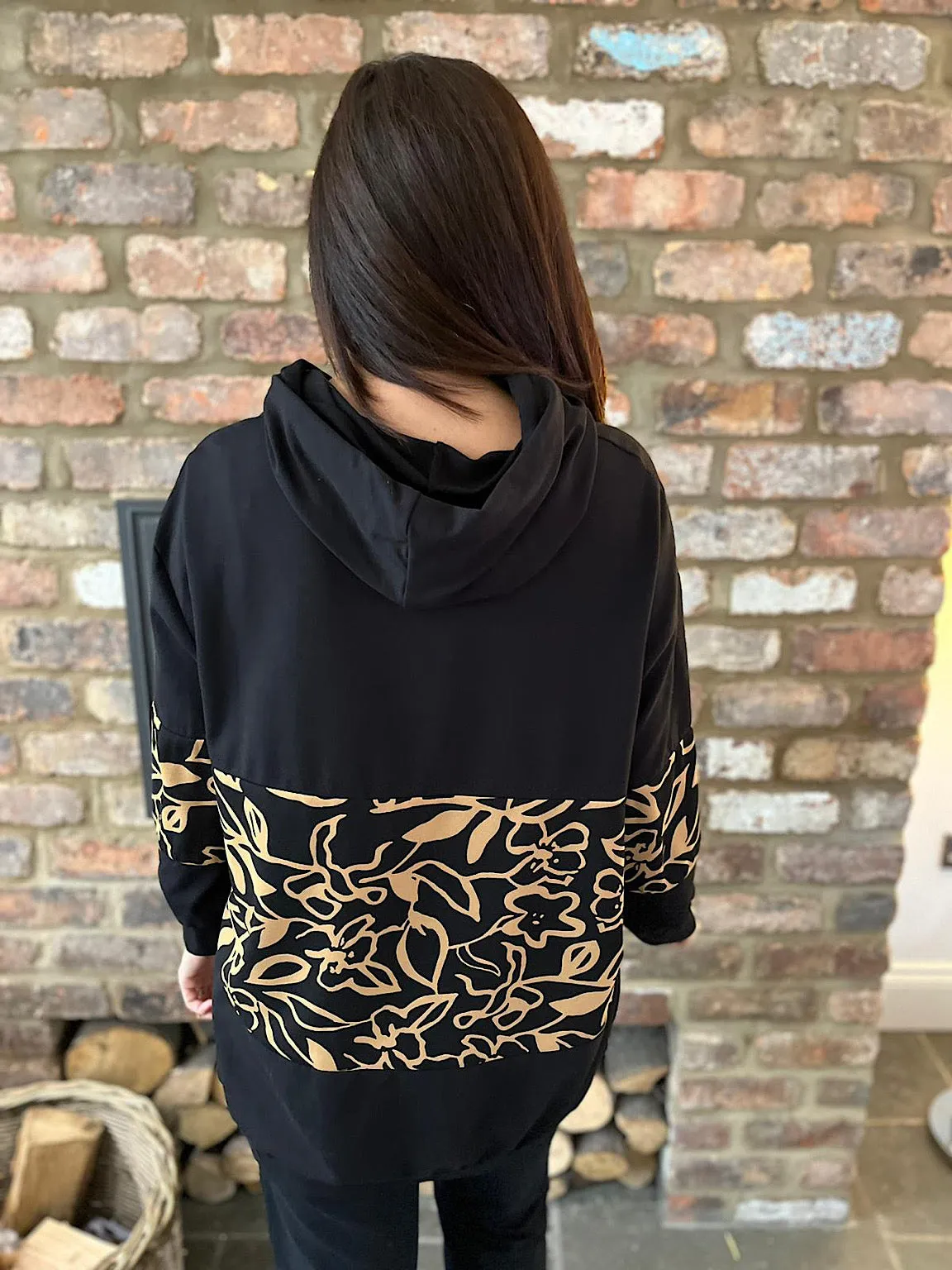 Black Leaf Panel Hoodie Perry