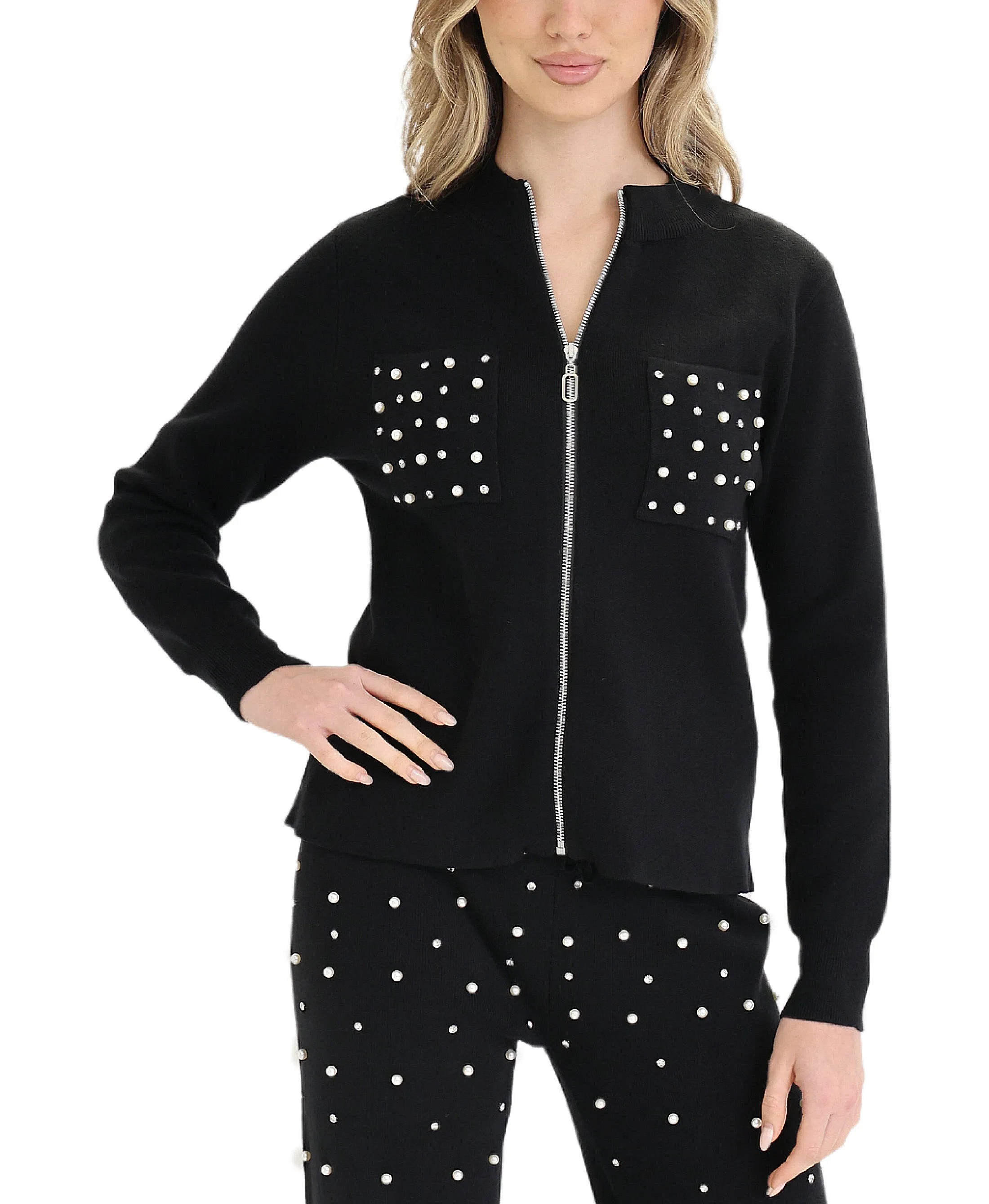 Cardigan Sweater w/ Pearls & Rhinestones