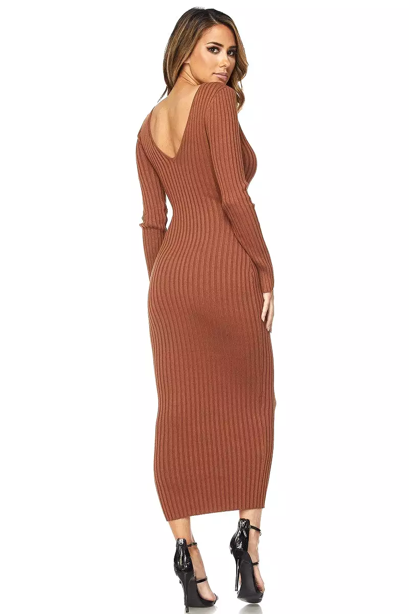 Carmel Casually Cute Ribbed Maxi Sweater Dress