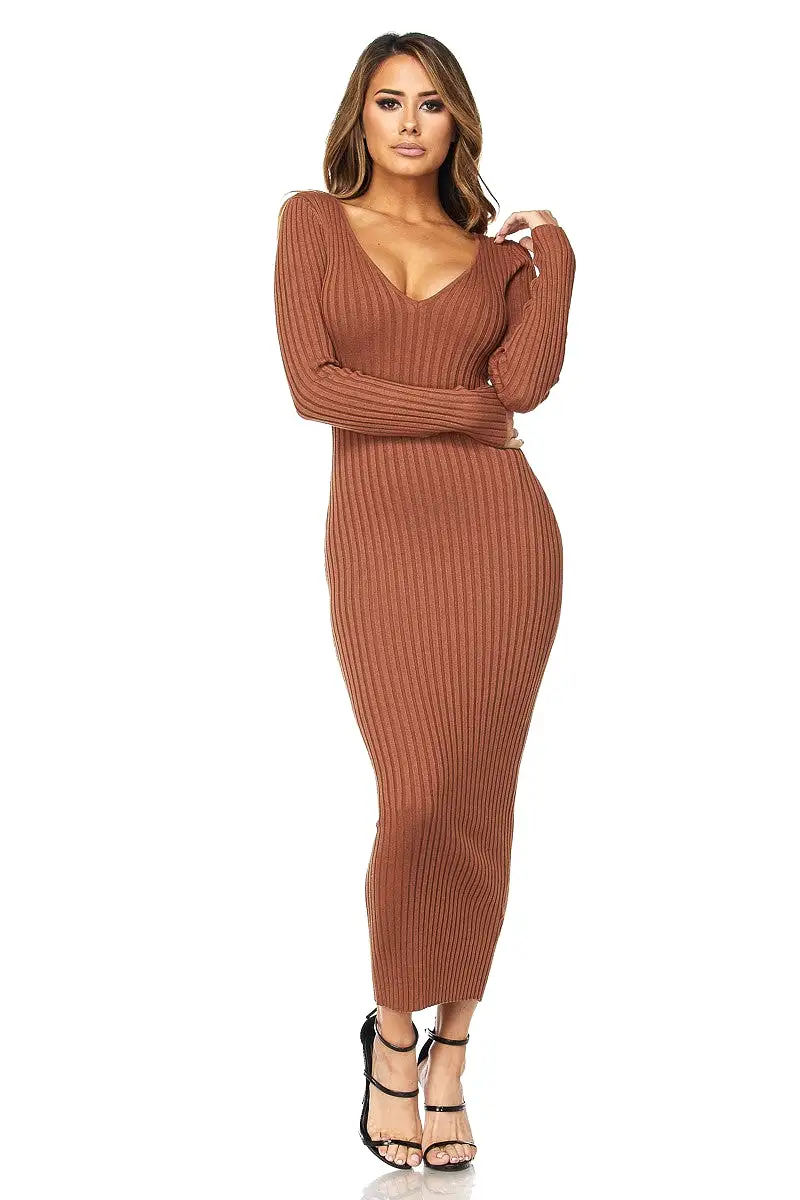 Carmel Casually Cute Ribbed Maxi Sweater Dress