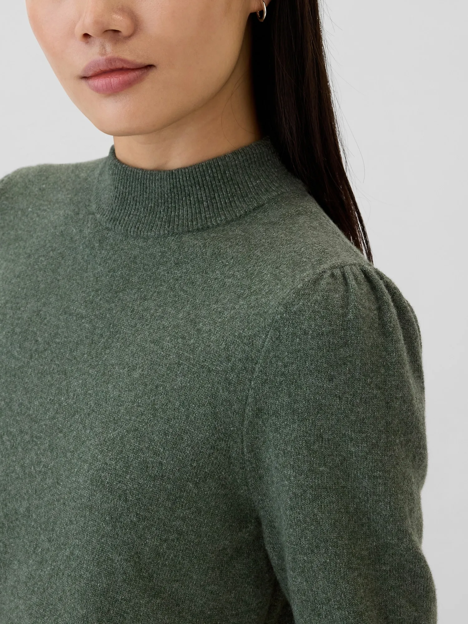 CashSoft Mockneck Puff Sleeve Sweater