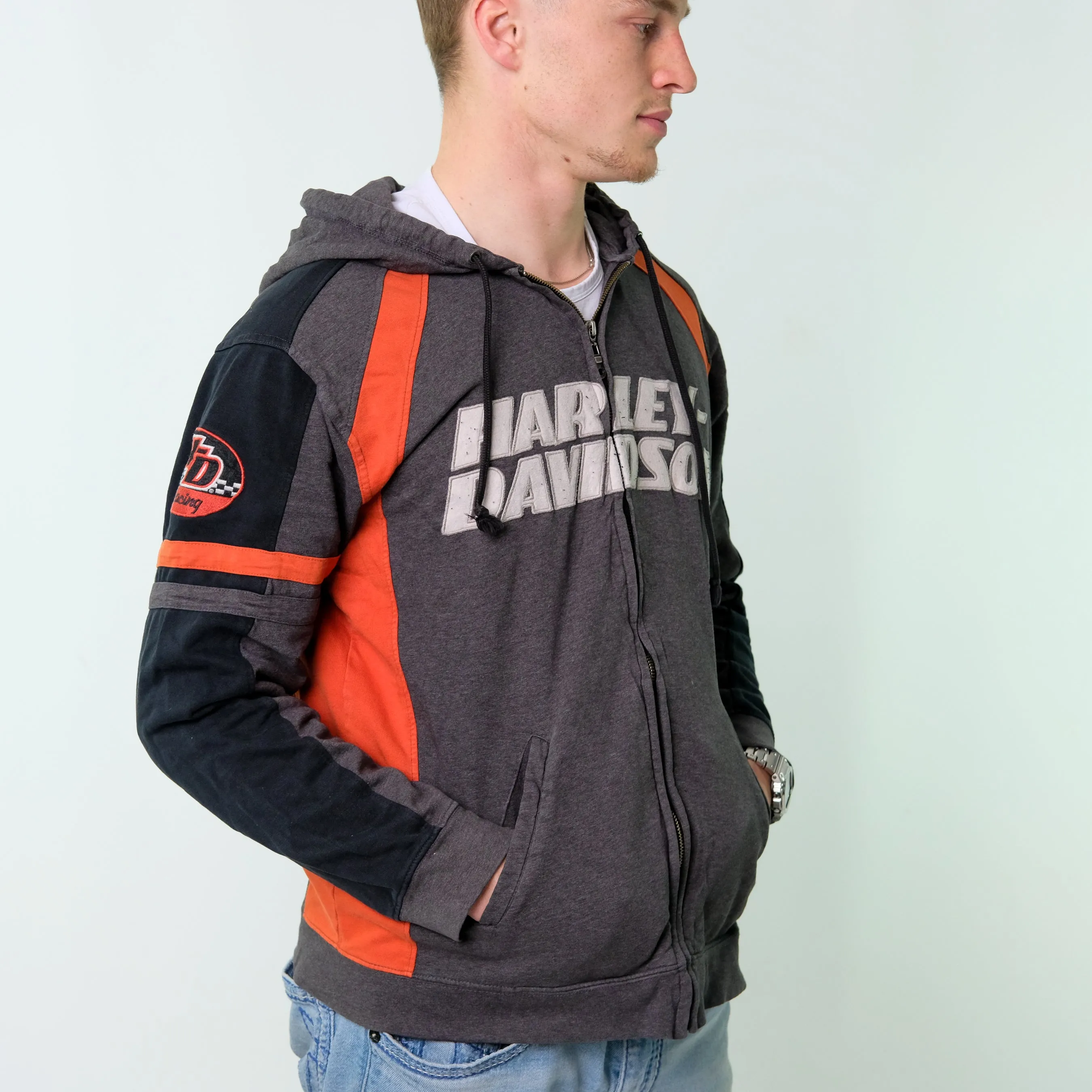 Charcoal Grey y2ks Harley Davidison Hoodie (L)