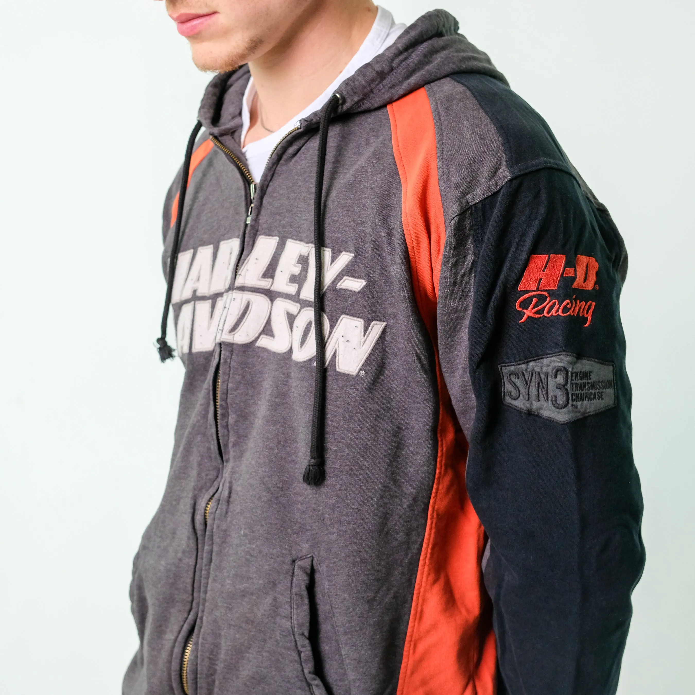 Charcoal Grey y2ks Harley Davidison Hoodie (L)