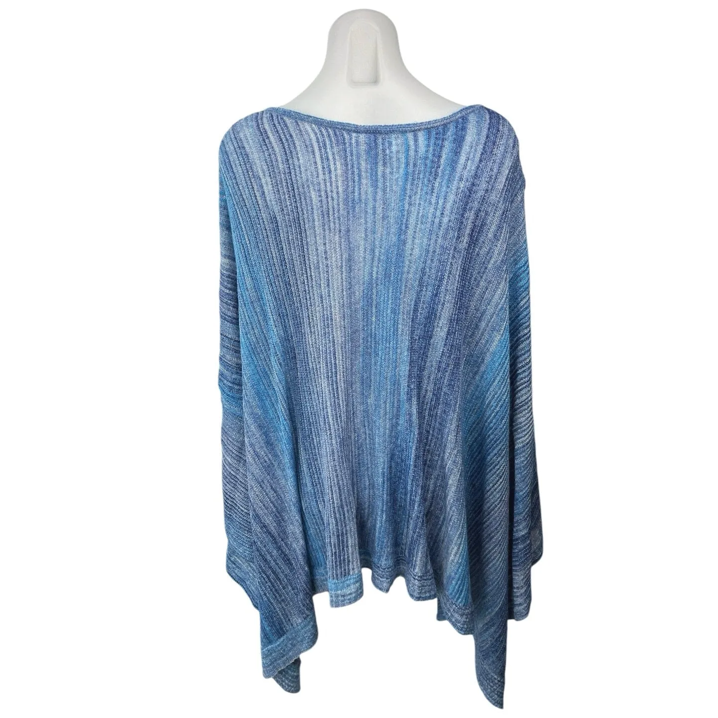 Chico's Blue Stripe Knit Drapey Flowy Asymmetric Boho Poncho Sweater Top L/XL