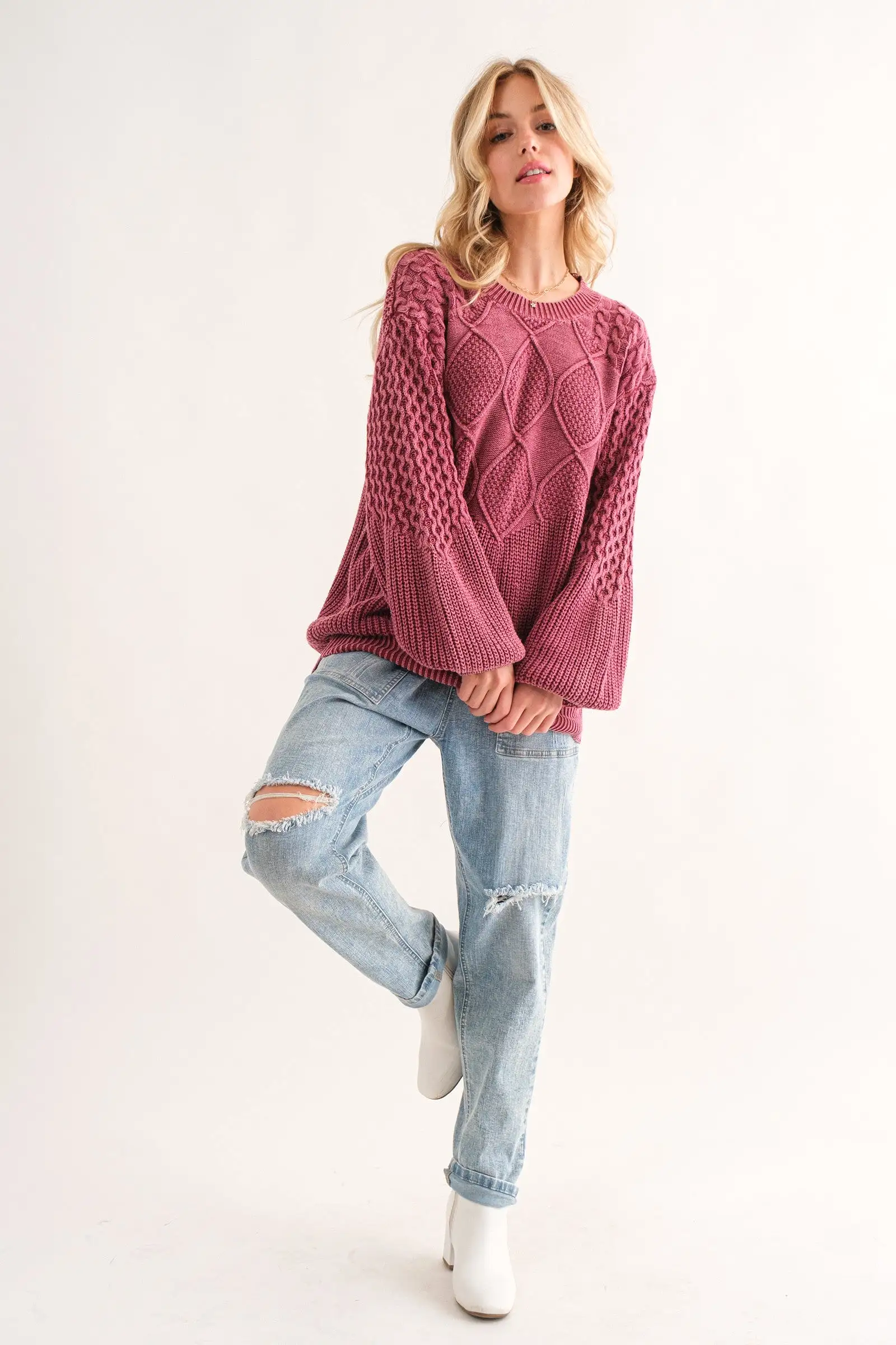 Classic Feelings Textured Sweater - Wine