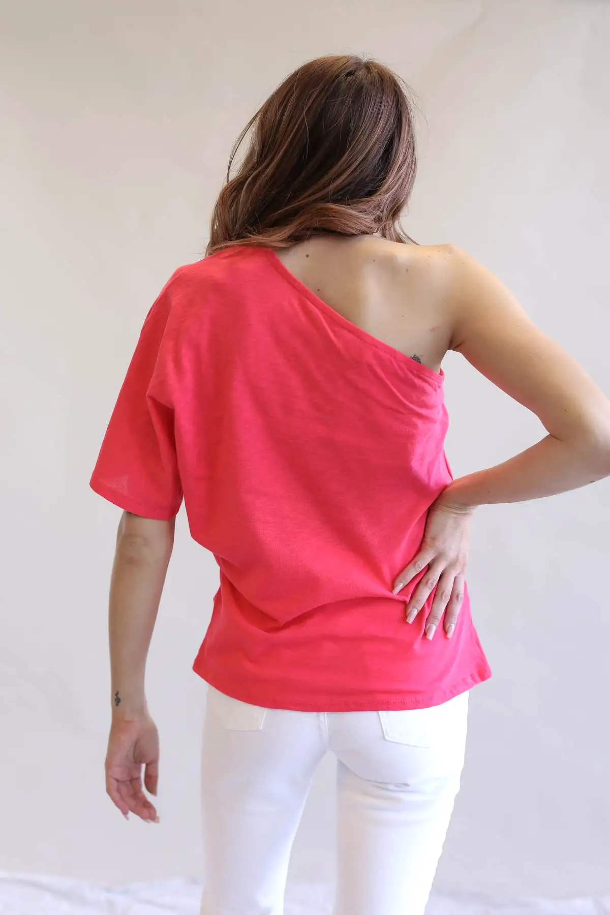 Cotton Slub Jersey Knit One Shoulder Top