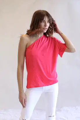 Cotton Slub Jersey Knit One Shoulder Top