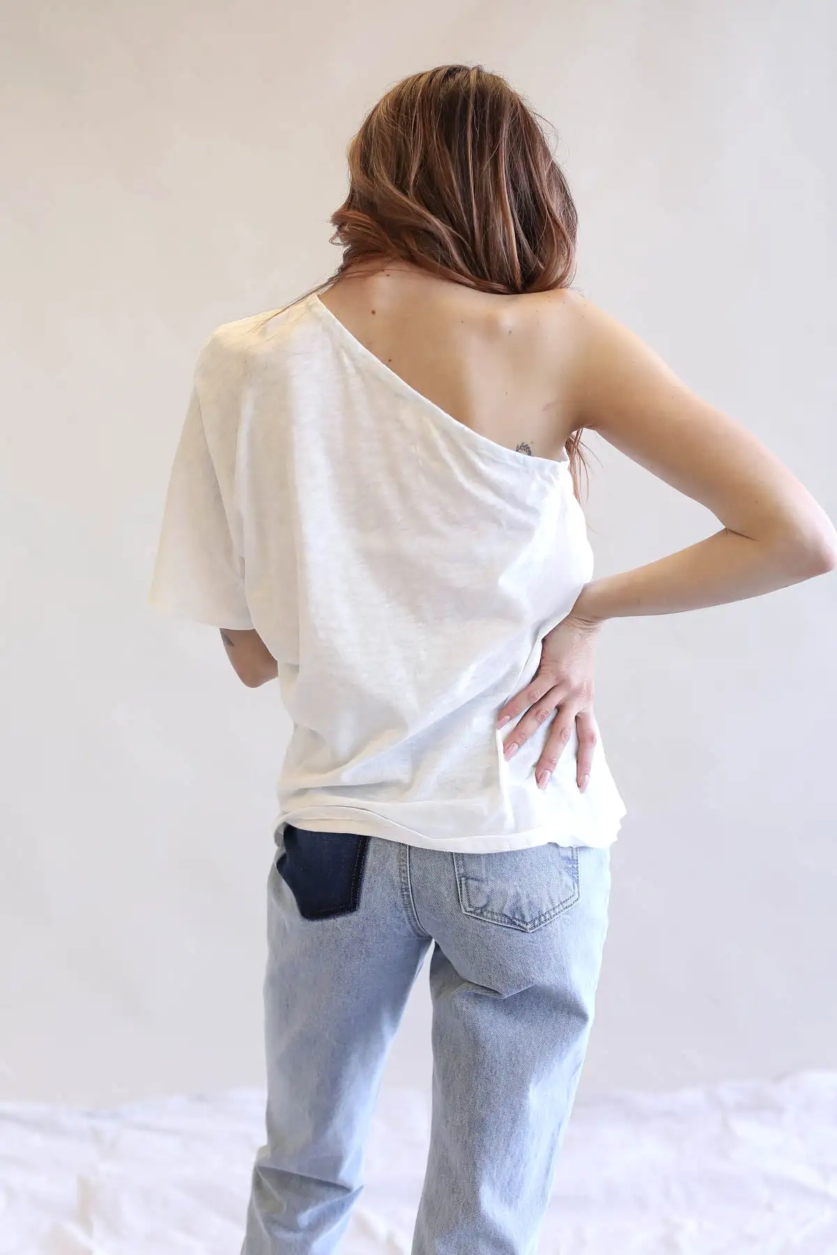 Cotton Slub Jersey Knit One Shoulder Top