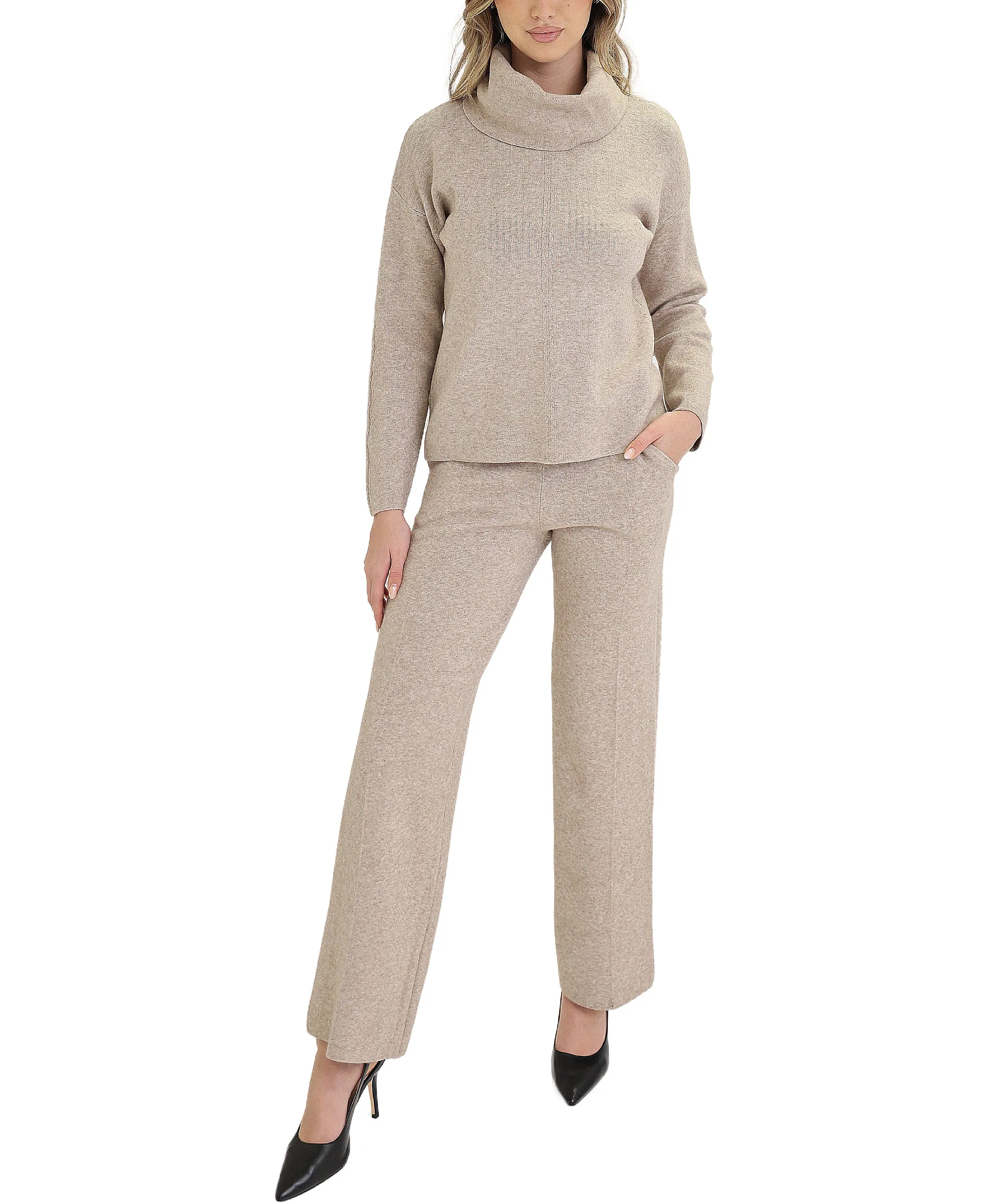 Cowl Neck Sweater & Pants Set- 2 Pc Set