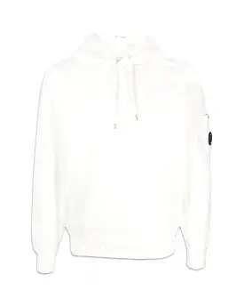 CP Company Brushed & Emerized Diagonal Fleece Lens Hoodie Gauze White