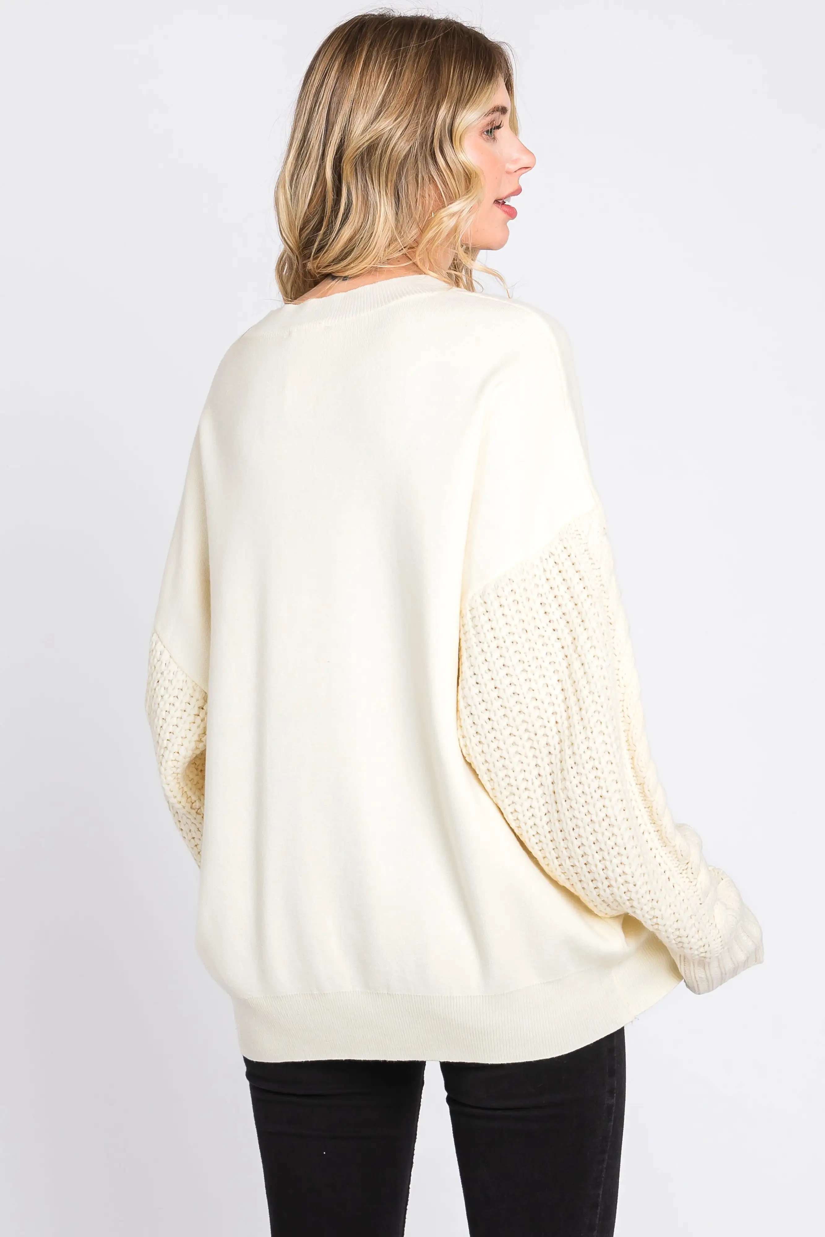 Cream Cable Knit Sleeve Sweater