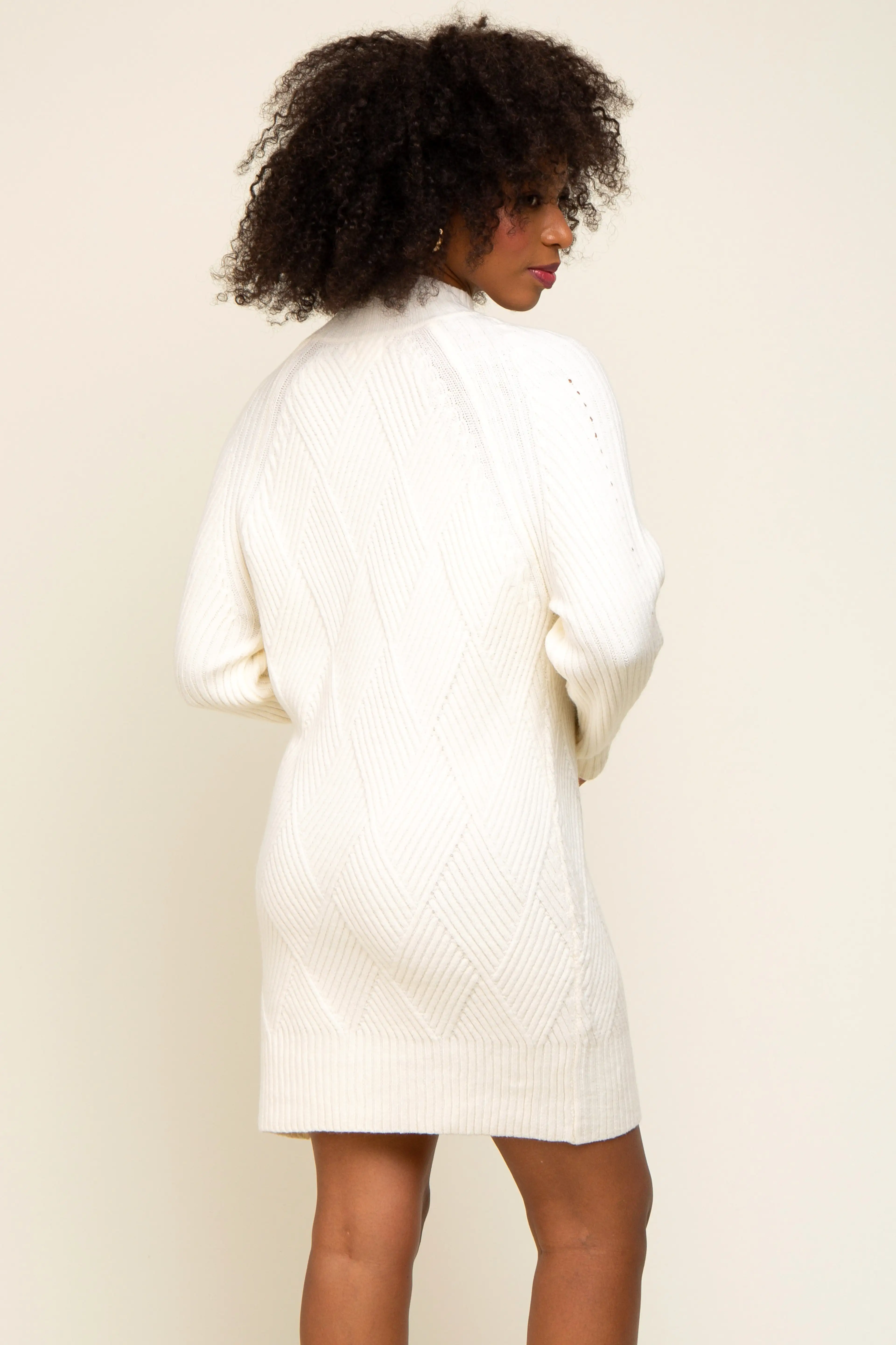 Cream Knit Long Sleeve Sweater Dress