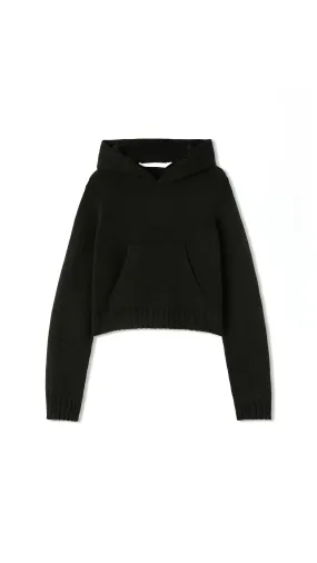 Curved Logo Knit Hoodie - Black