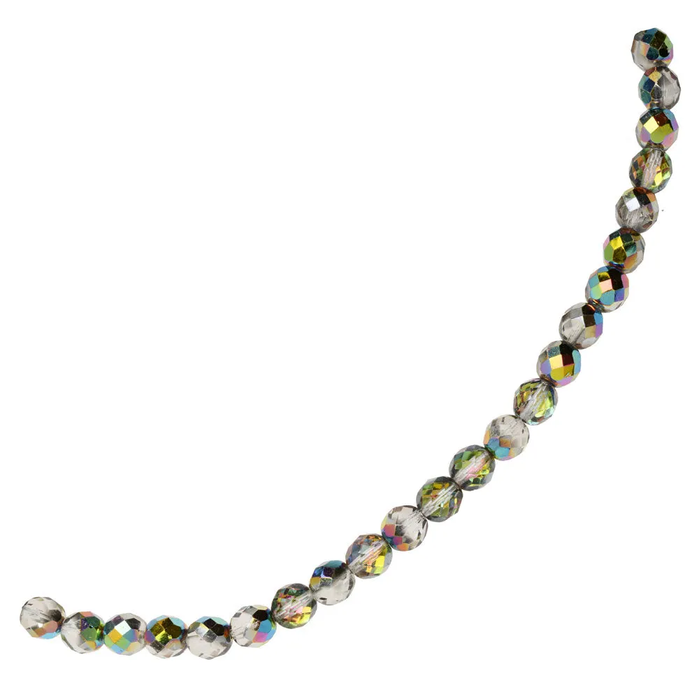 Czech Fire Polished Glass Beads, Round 8mm, Crystal Vitrail Medium Half-Coat (1 Strand)