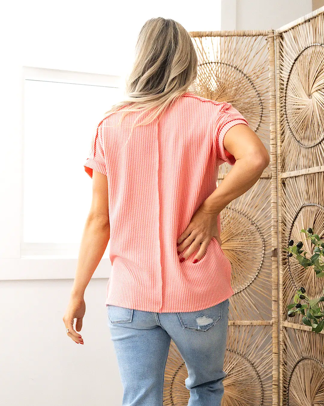 Daydream Corded Drop Shoulder Top - Coral