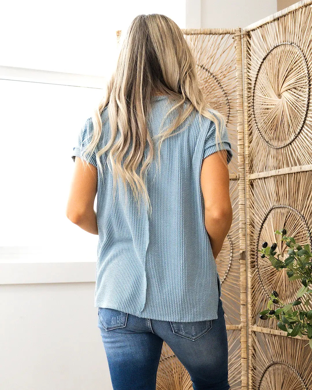 Daydream Corded Drop Shoulder Top - Denim Blue