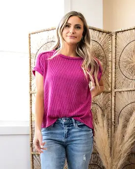 Daydream Corded Drop Shoulder Top - Fuchsia