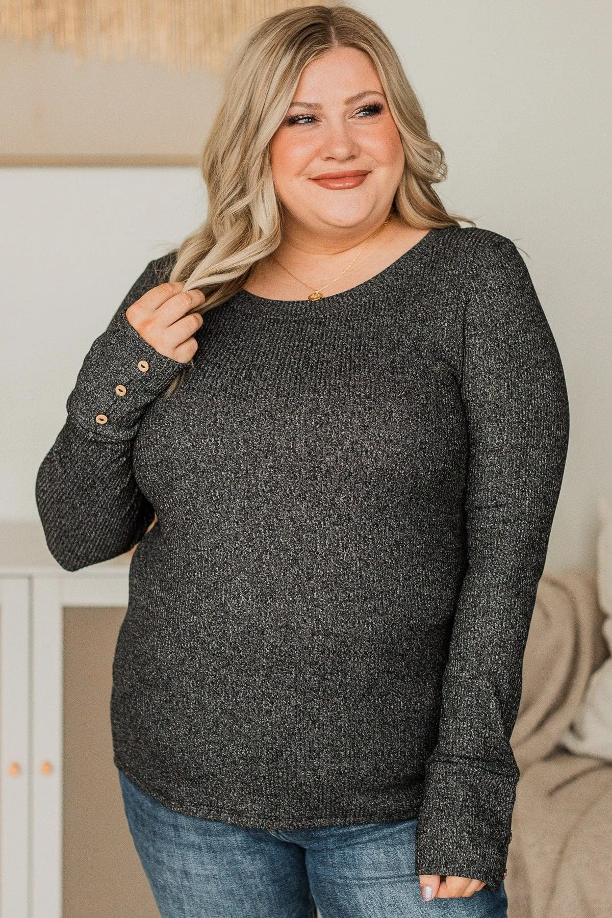 Dreams Of Forever Ribbed Top- Charcoal