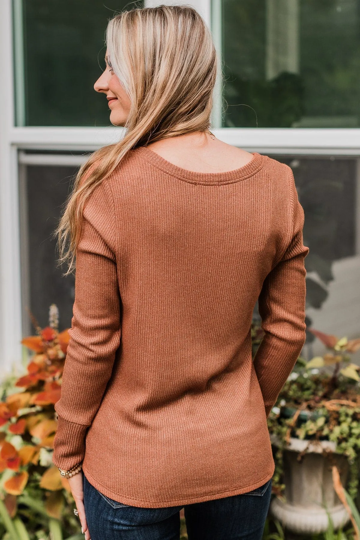 Dreams Of Forever Ribbed Top- Terracotta