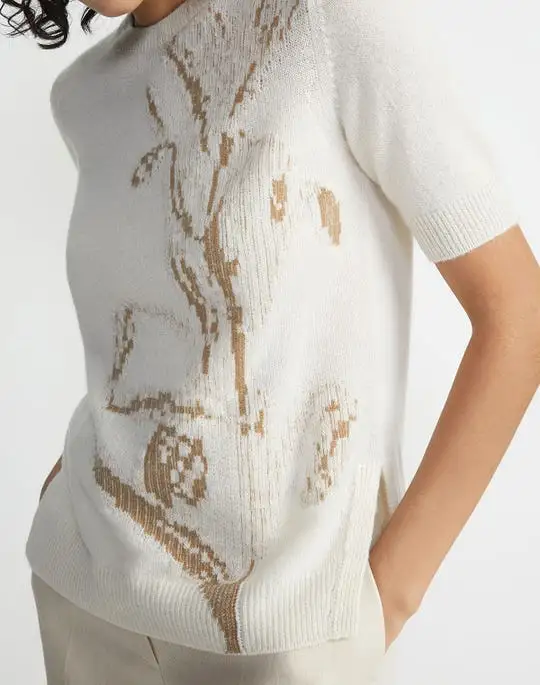 ECO FLORA JACQUARD CASHMERE CREWNECK SWEATER