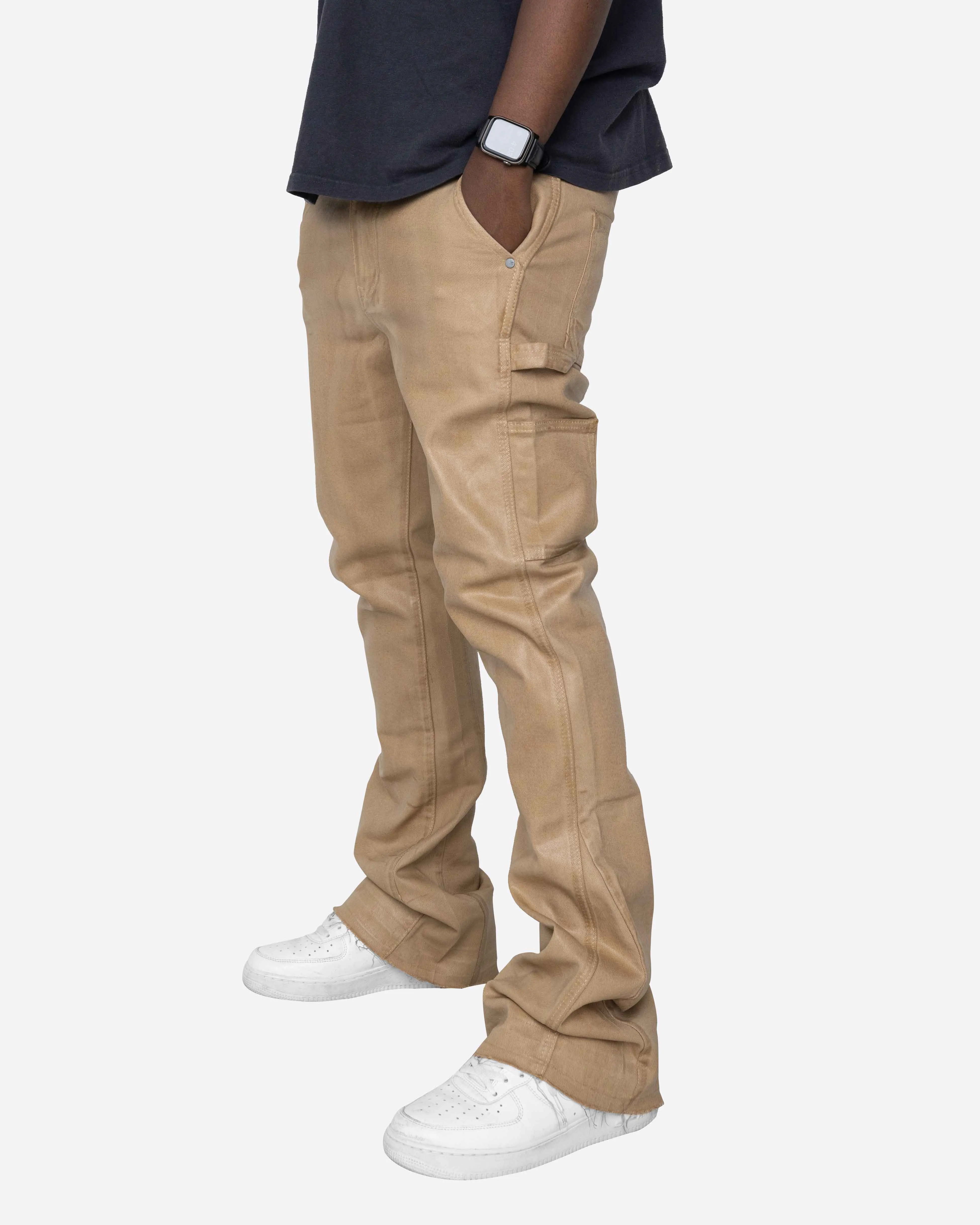 EPTM MACKY FLARE WAX PANTS-KHAKI