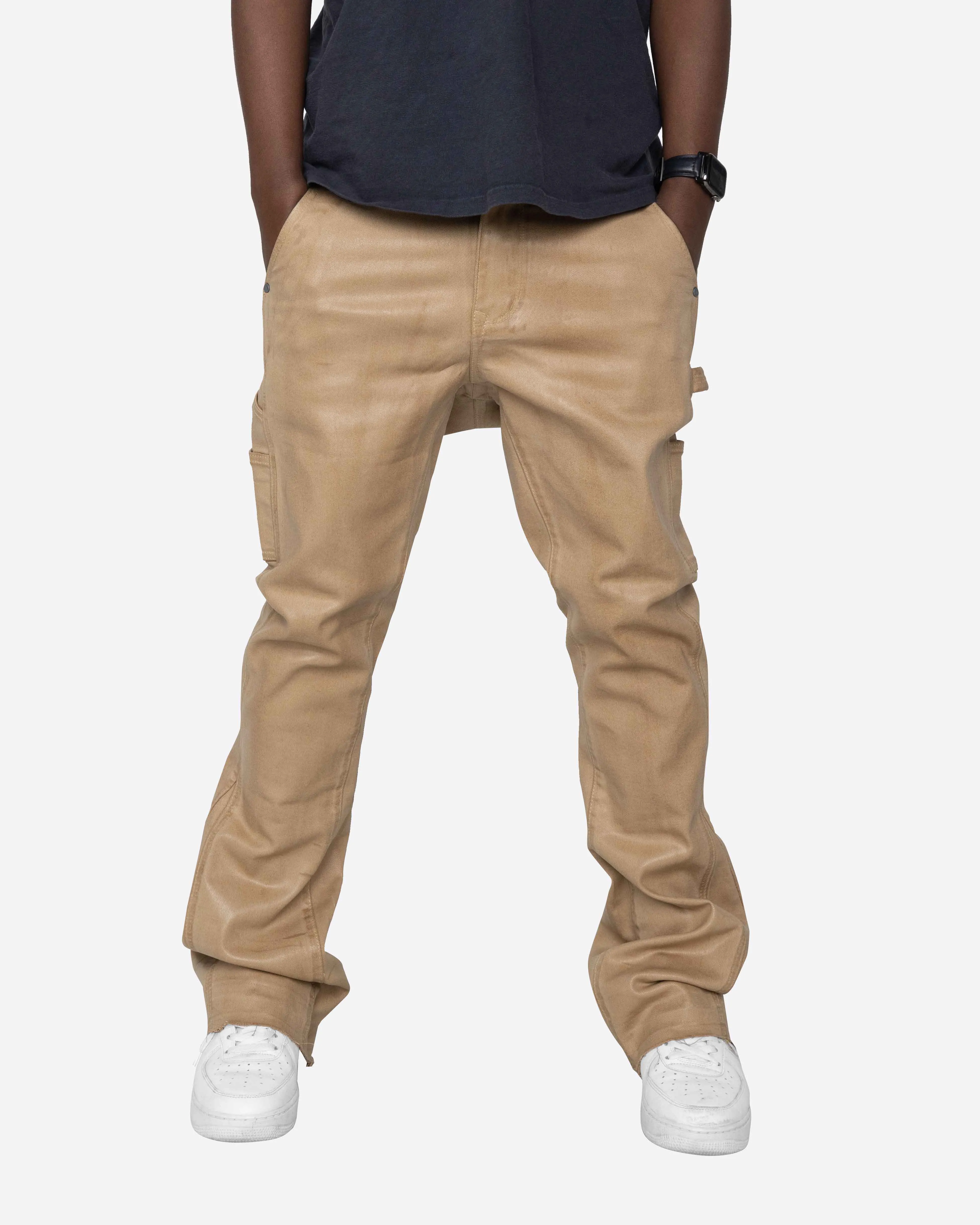 EPTM MACKY FLARE WAX PANTS-KHAKI