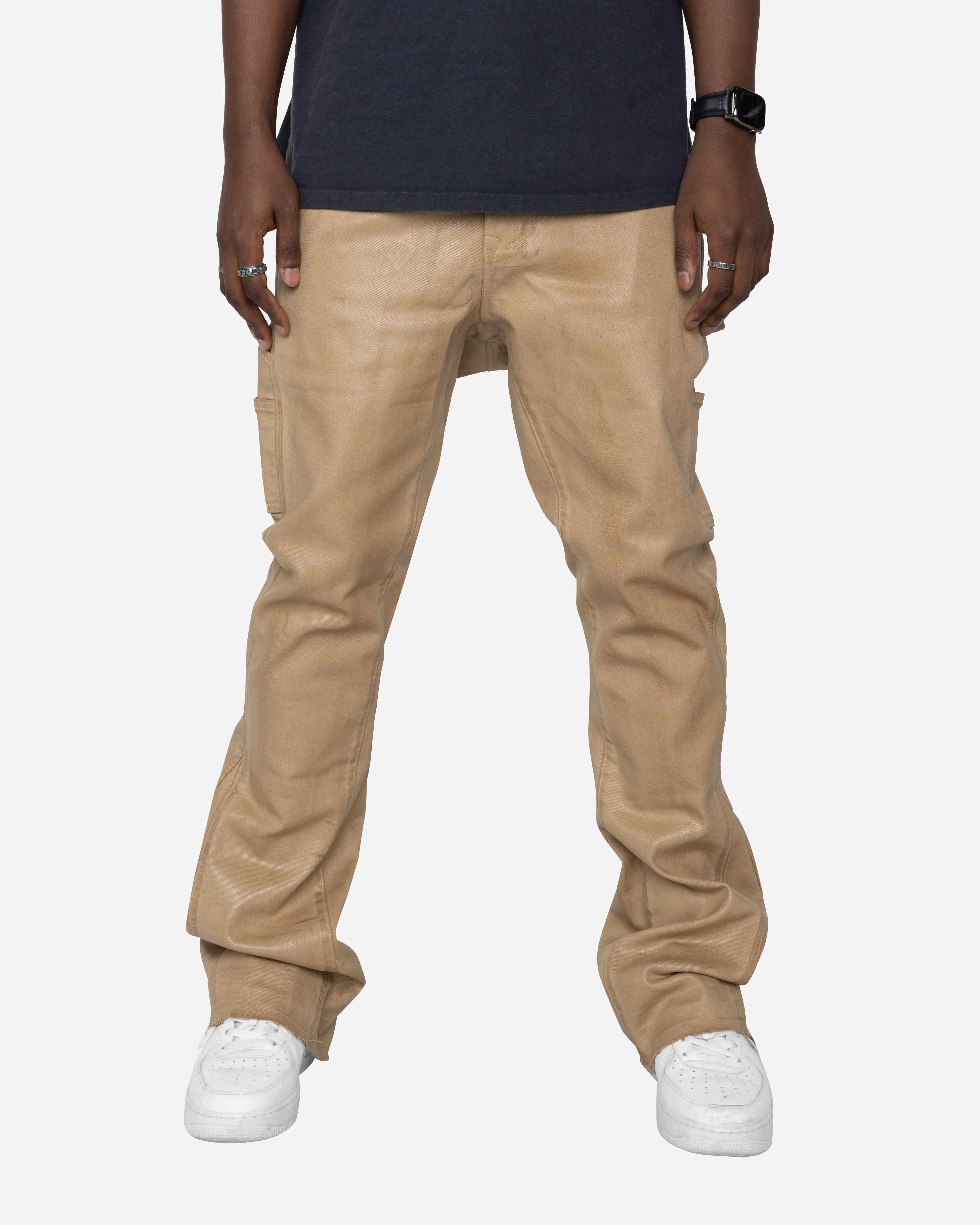 EPTM MACKY FLARE WAX PANTS-KHAKI