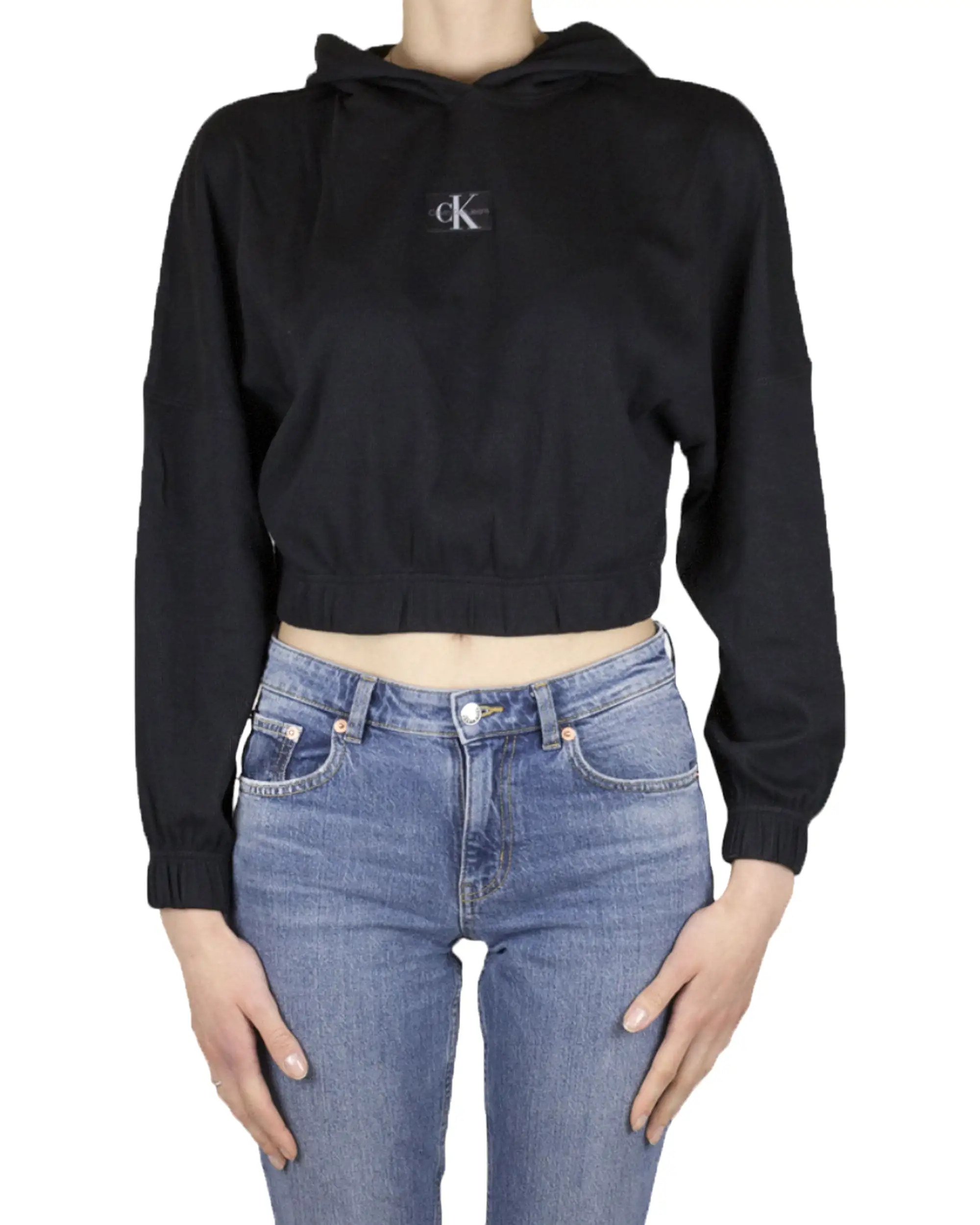 Felpa Donna Calvin Klein Badge Rib Hoodie Nero