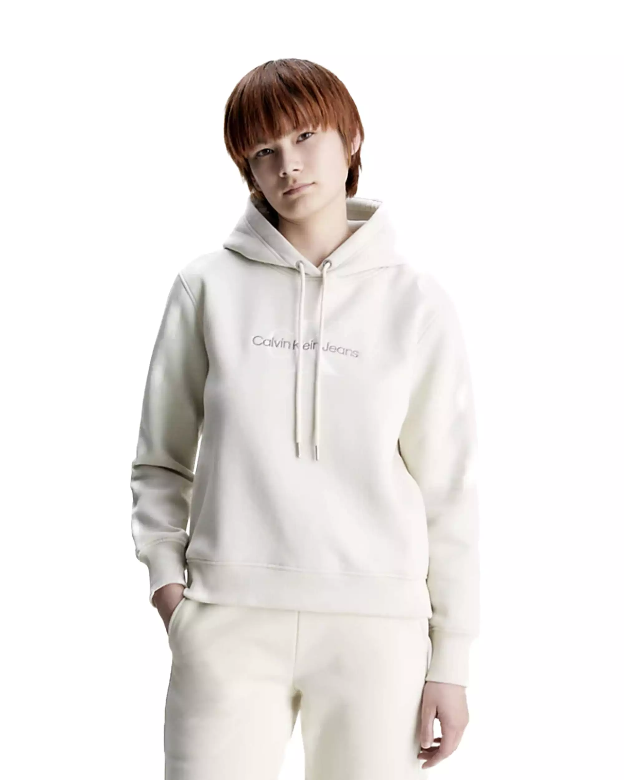 Felpa Donna Calvin Klein Jeans Archival Monologo Hoodie Eggshell