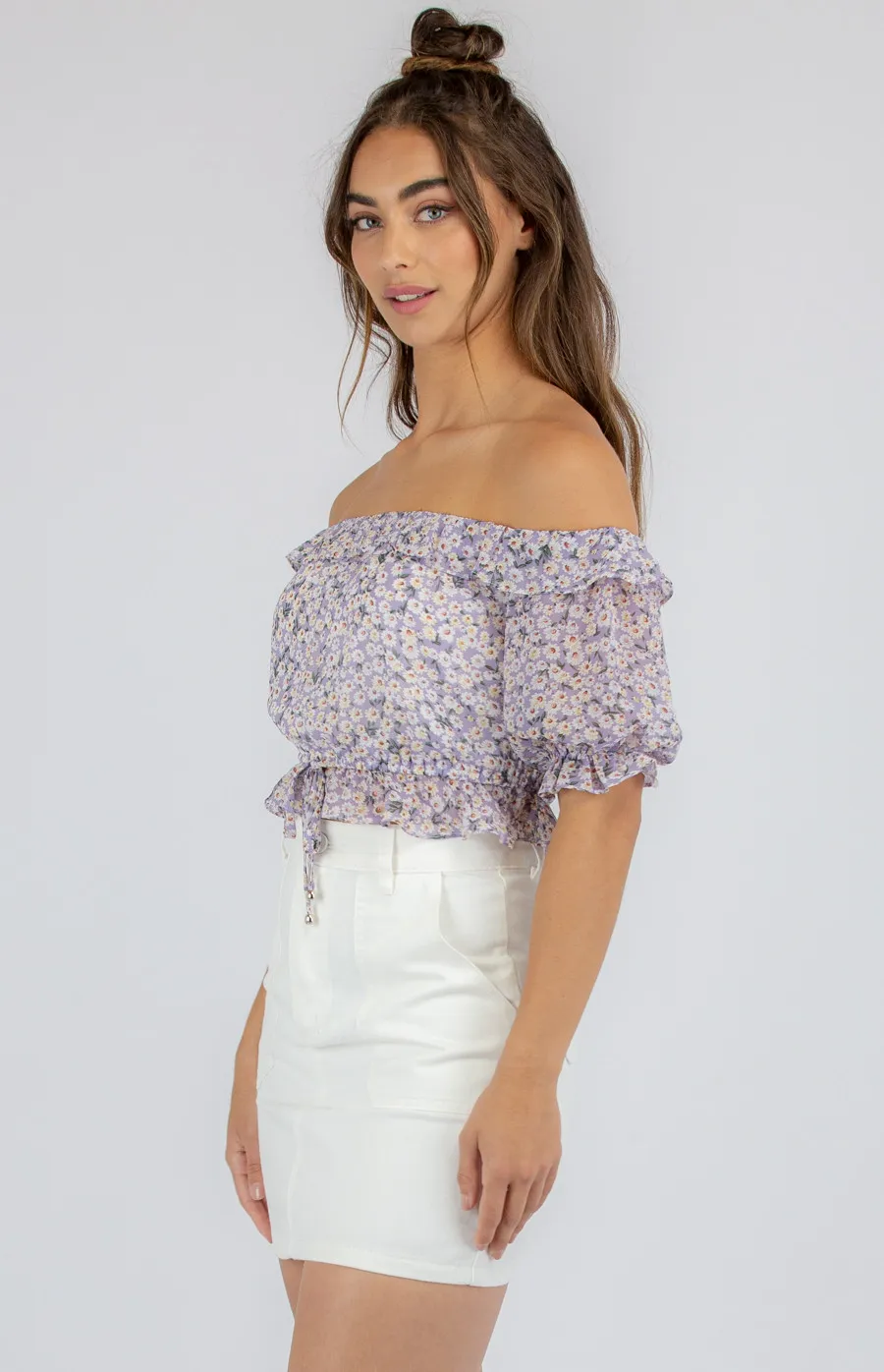 Floral Off the Shoulder Top with Drawstring Waist (STO497A)