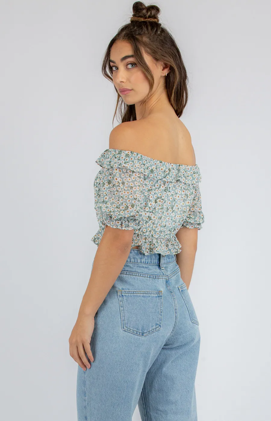 Floral Off the Shoulder Top with Drawstring Waist (STO497A)