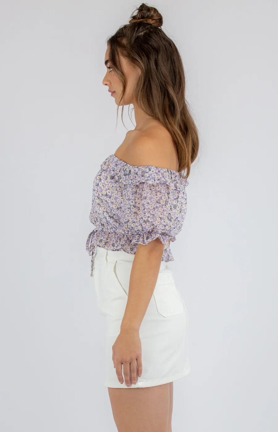 Floral Off the Shoulder Top with Drawstring Waist (STO497A)