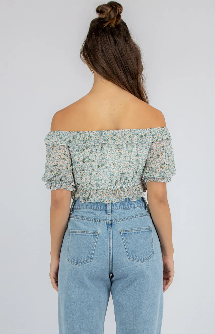 Floral Off the Shoulder Top with Drawstring Waist (STO497A)