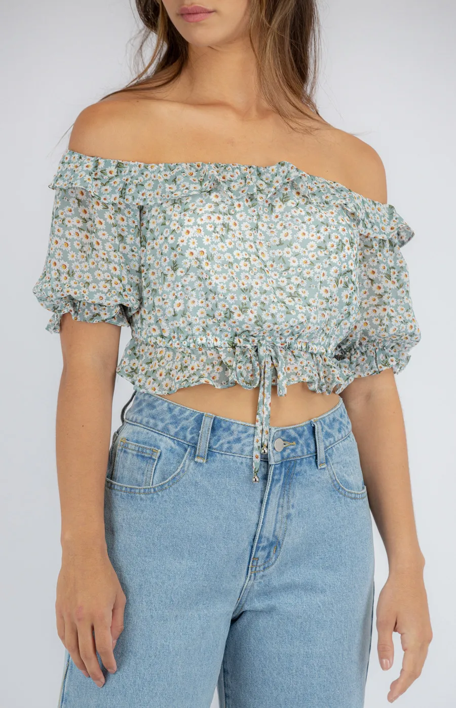 Floral Off the Shoulder Top with Drawstring Waist (STO497A)