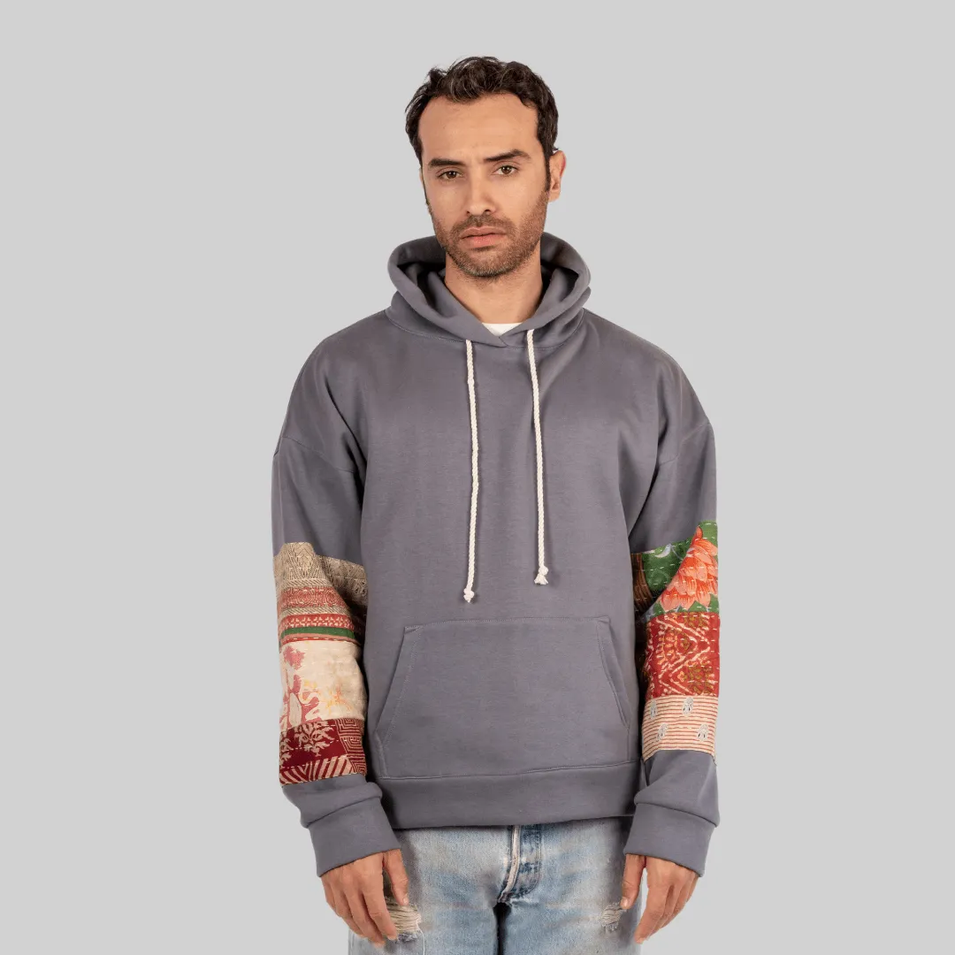 Grey Patchwork Hoodie