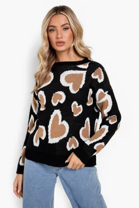 Heart Print Knitted Sweater