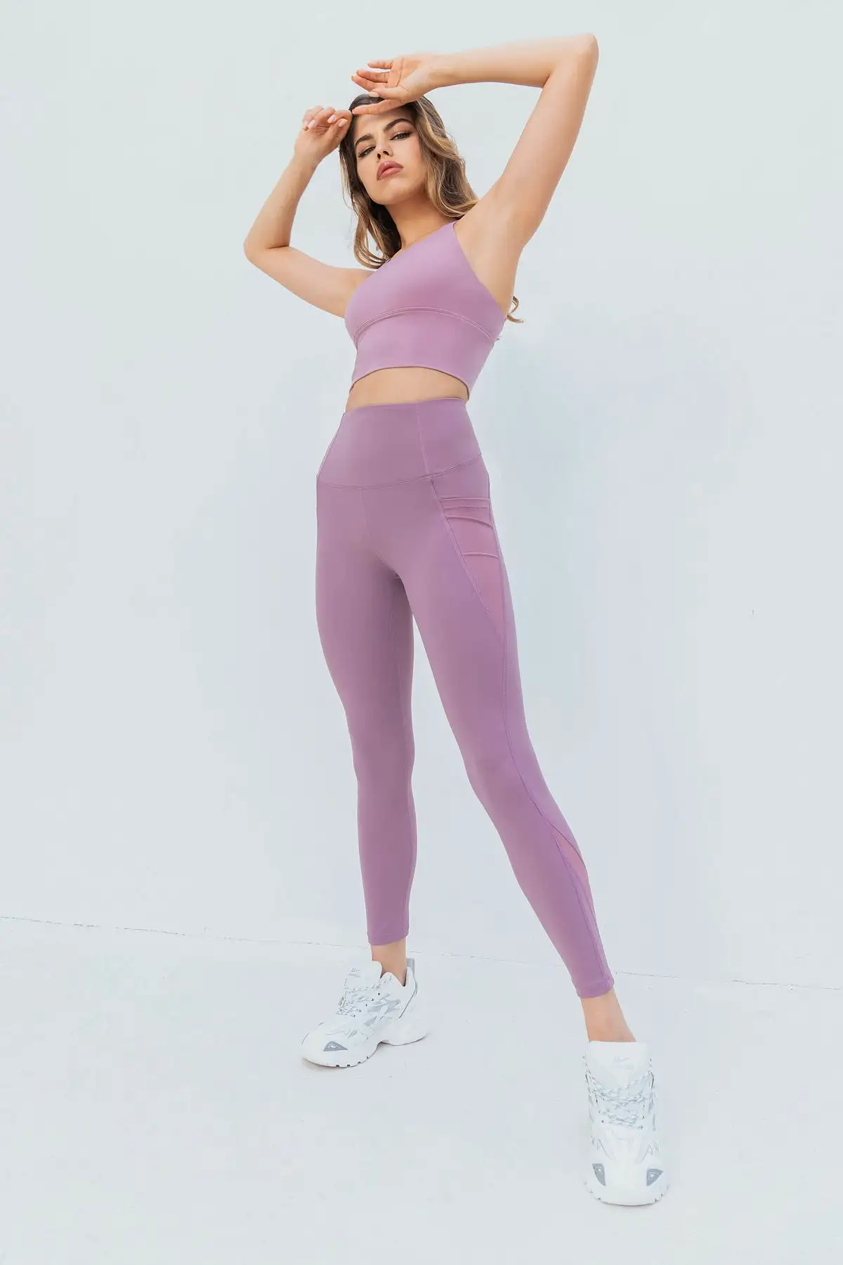 High Waist Mesh Panel Pocket and Ankle Detail Full Length Legging