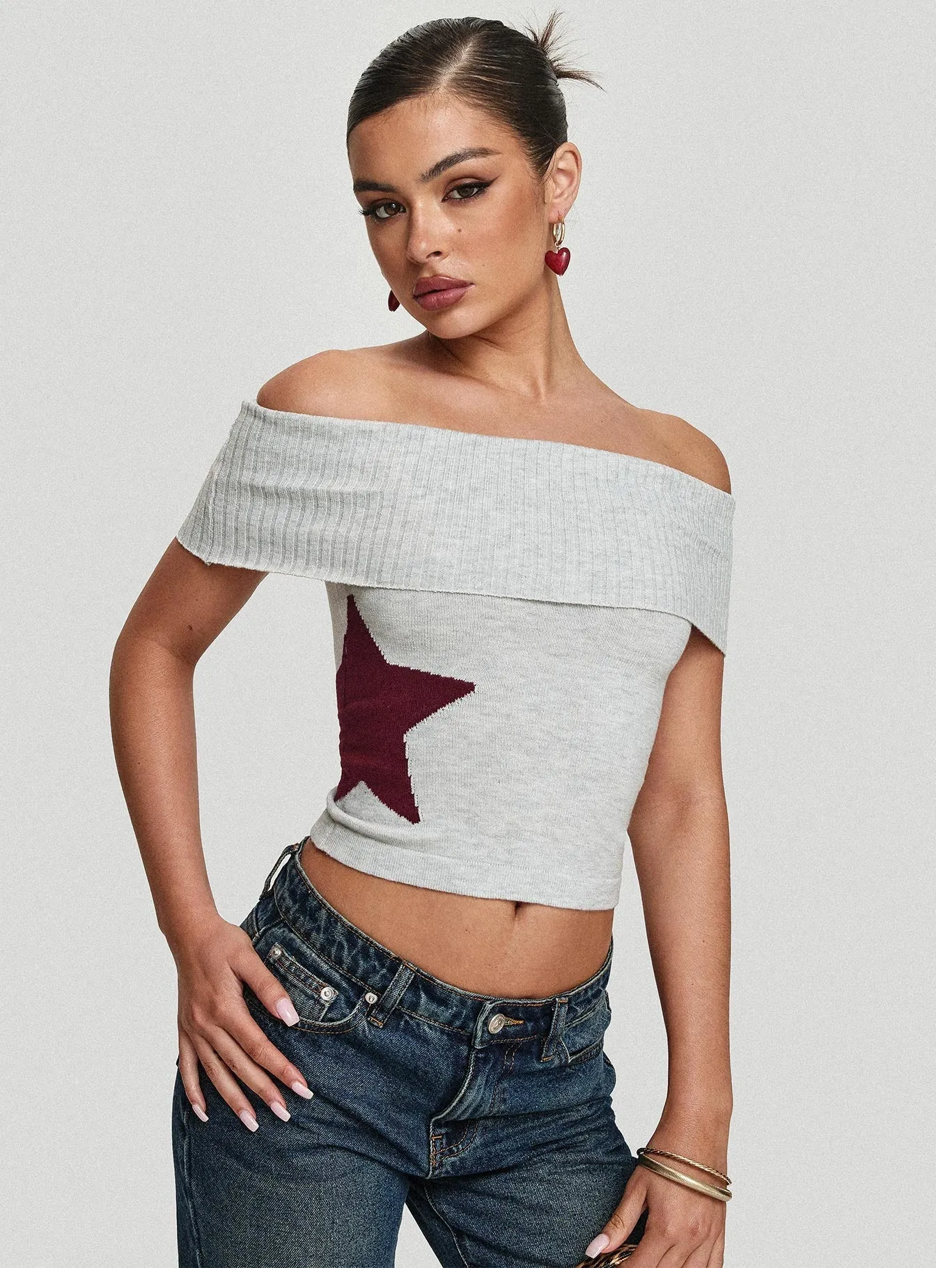 Jacquiel Off The Shoulder Top Grey