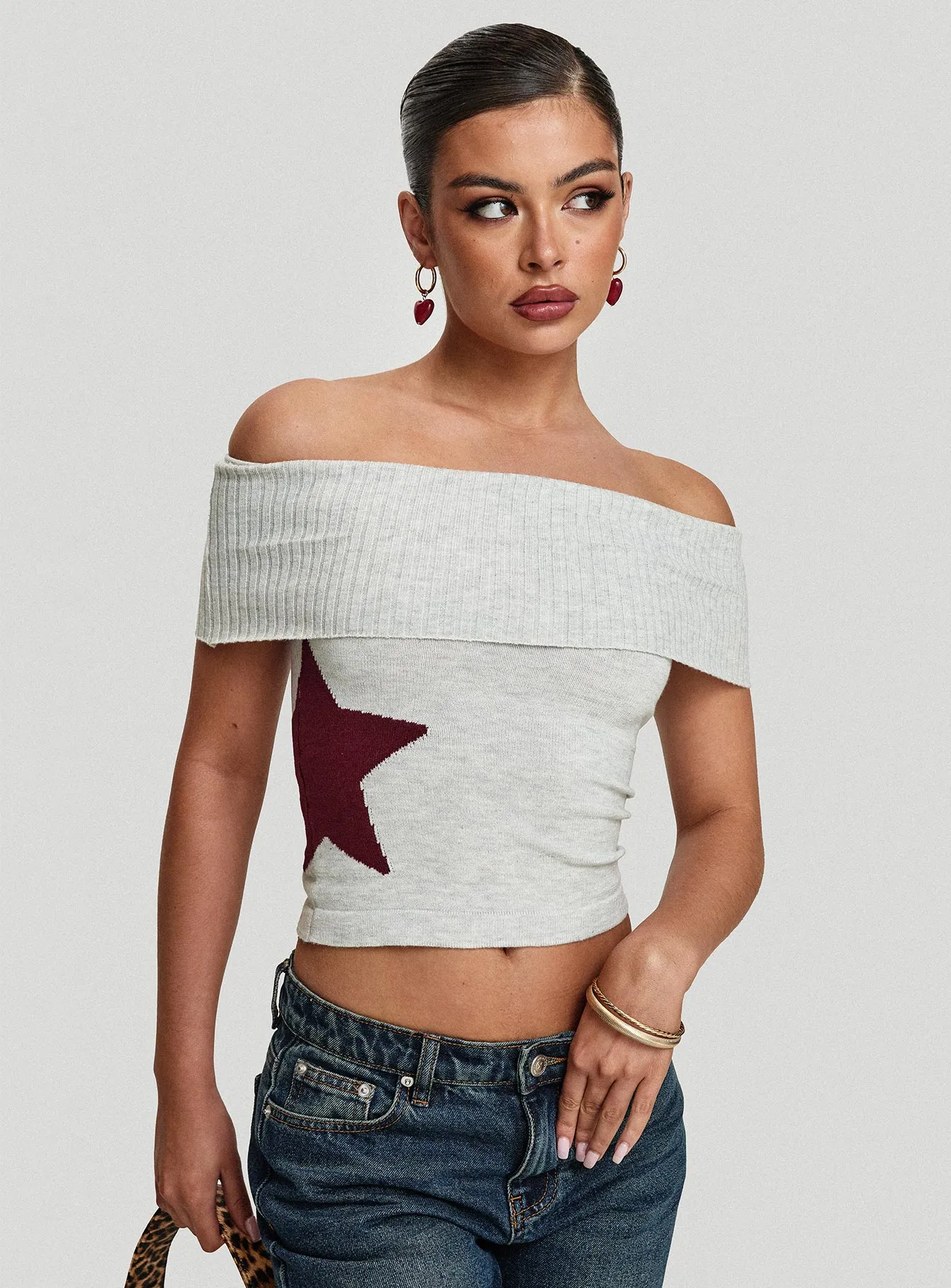 Jacquiel Off The Shoulder Top Grey