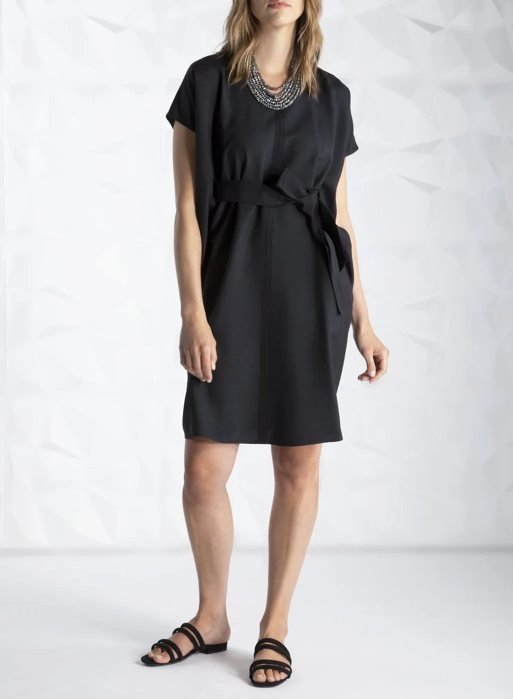 Knee Length Caftan Dress, Black Silk