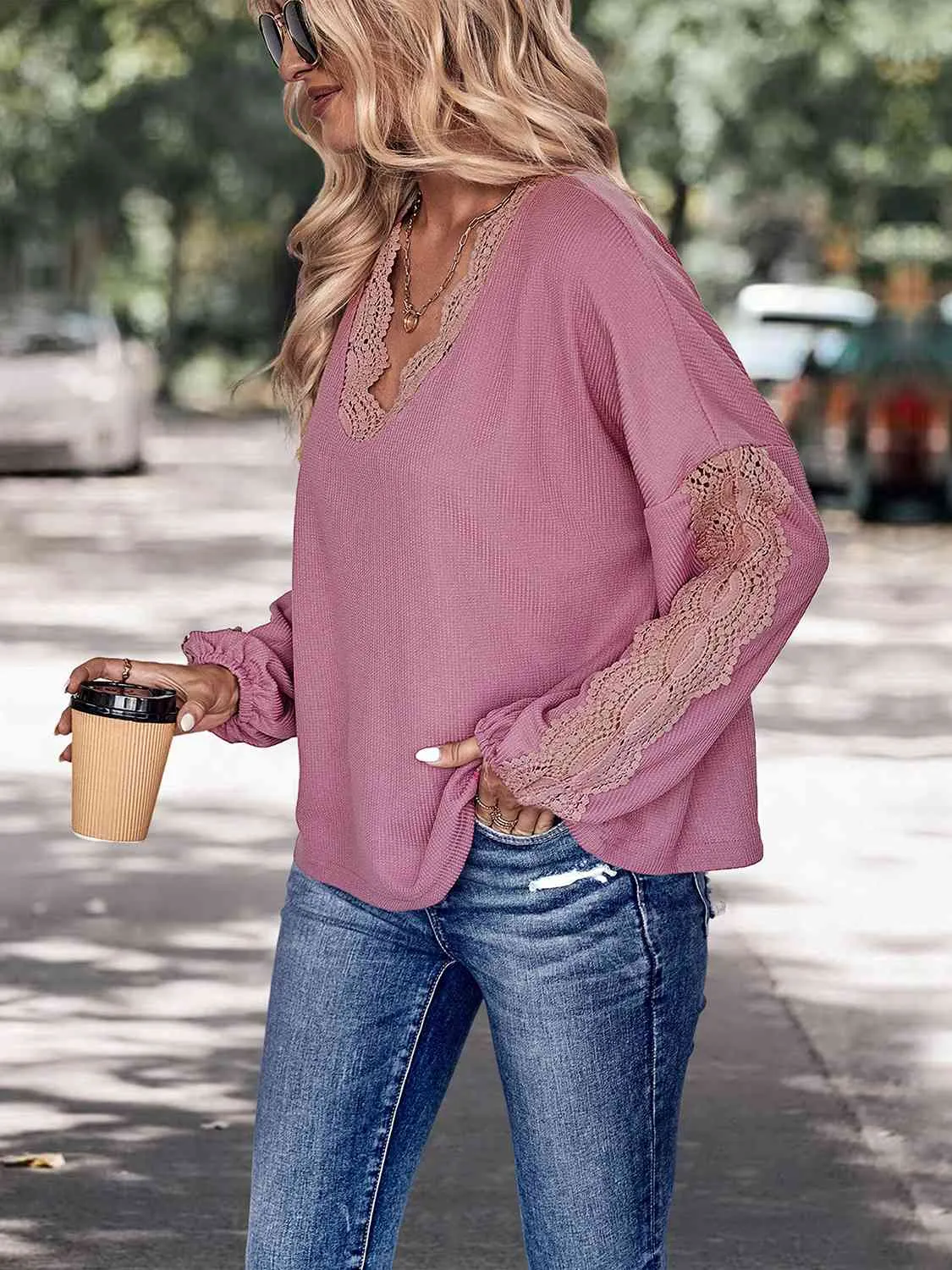 Lace Detail V-Neck Top