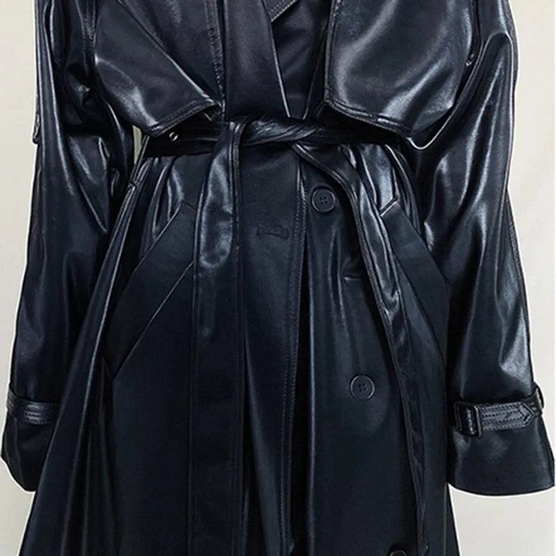 Long Oversized Reflective Shiny Waterproof Patent Leather Trench Coat