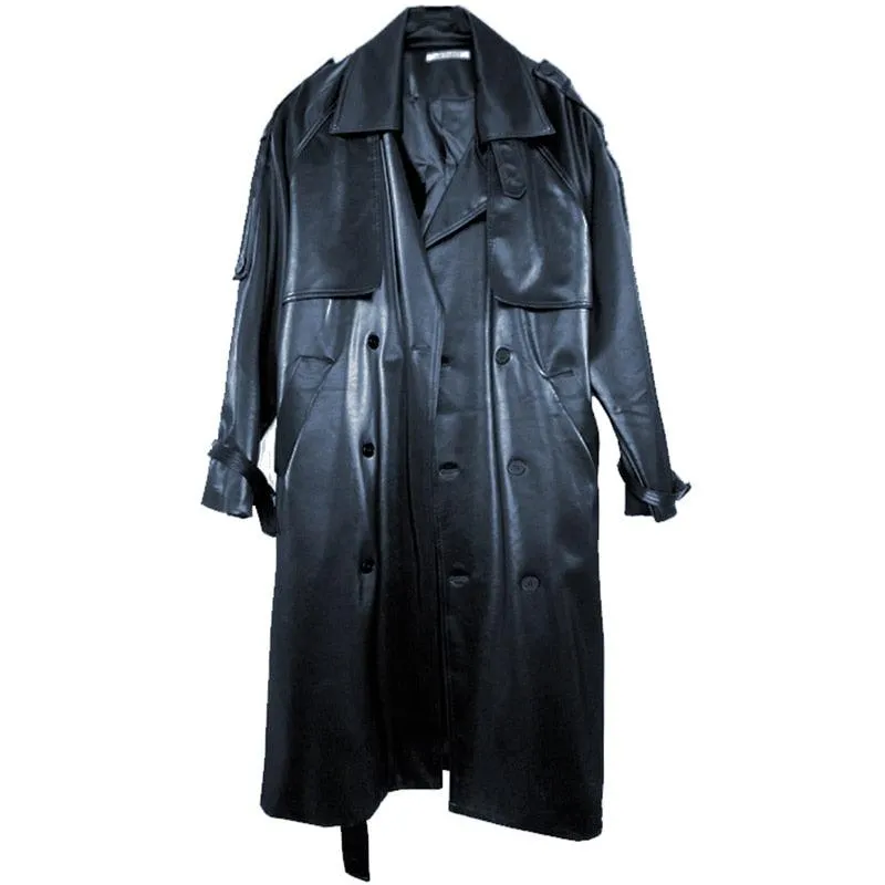 Long Oversized Reflective Shiny Waterproof Patent Leather Trench Coat