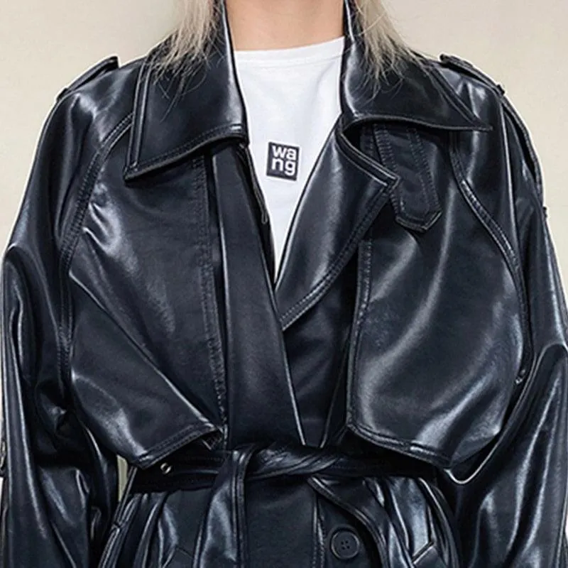 Long Oversized Reflective Shiny Waterproof Patent Leather Trench Coat